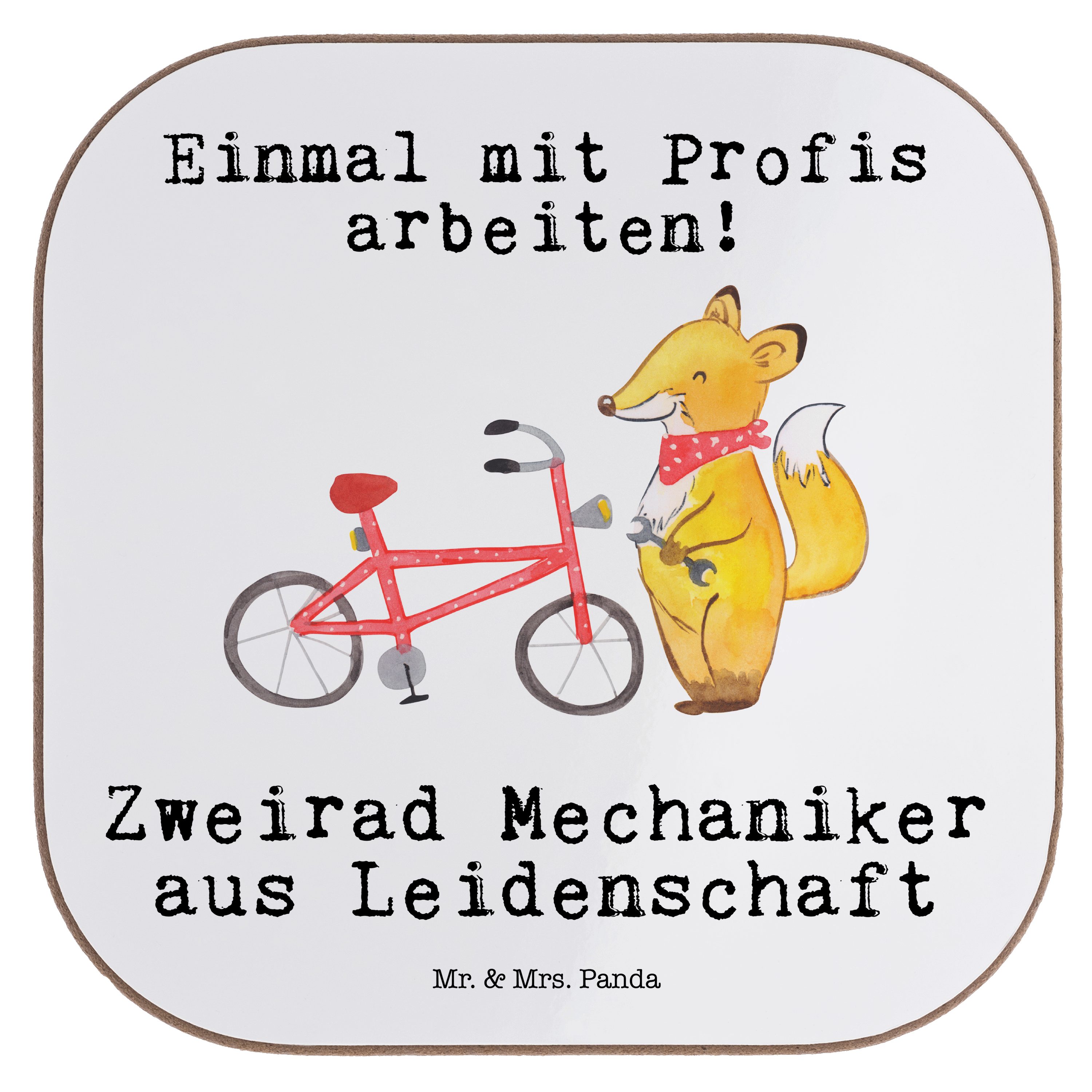 Mr. & Mrs. Panda Getränkeuntersetzer Zweirad Mechaniker aus Leidenschaft - Weiß - Geschenk, Untersetzer Gl, 1-tlg.