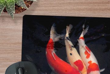 MuchoWow Gaming Mauspad Sechs Koi-Karpfen vor einem schwarzen Hintergrund (1-St), Mousepad mit Rutschfester Unterseite, Gaming, 40x40 cm, XXL, Großes
