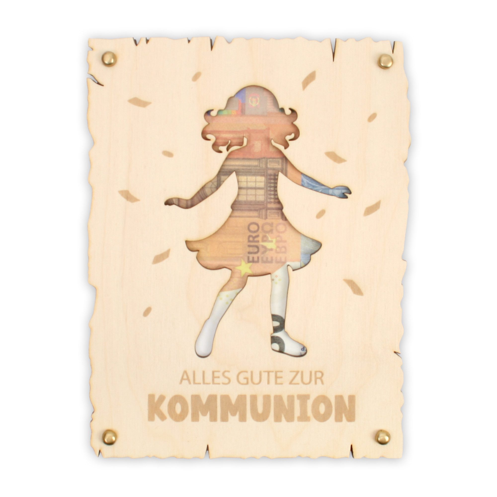 Kreative Feder Glückwunschkarte „Glückwunsch zur Kommunion“ - Glückwunsch-Karte aus Holz, Geschenk-Karte für Geldgeschenke; Размер ca.: 14,6 x 19,7cm