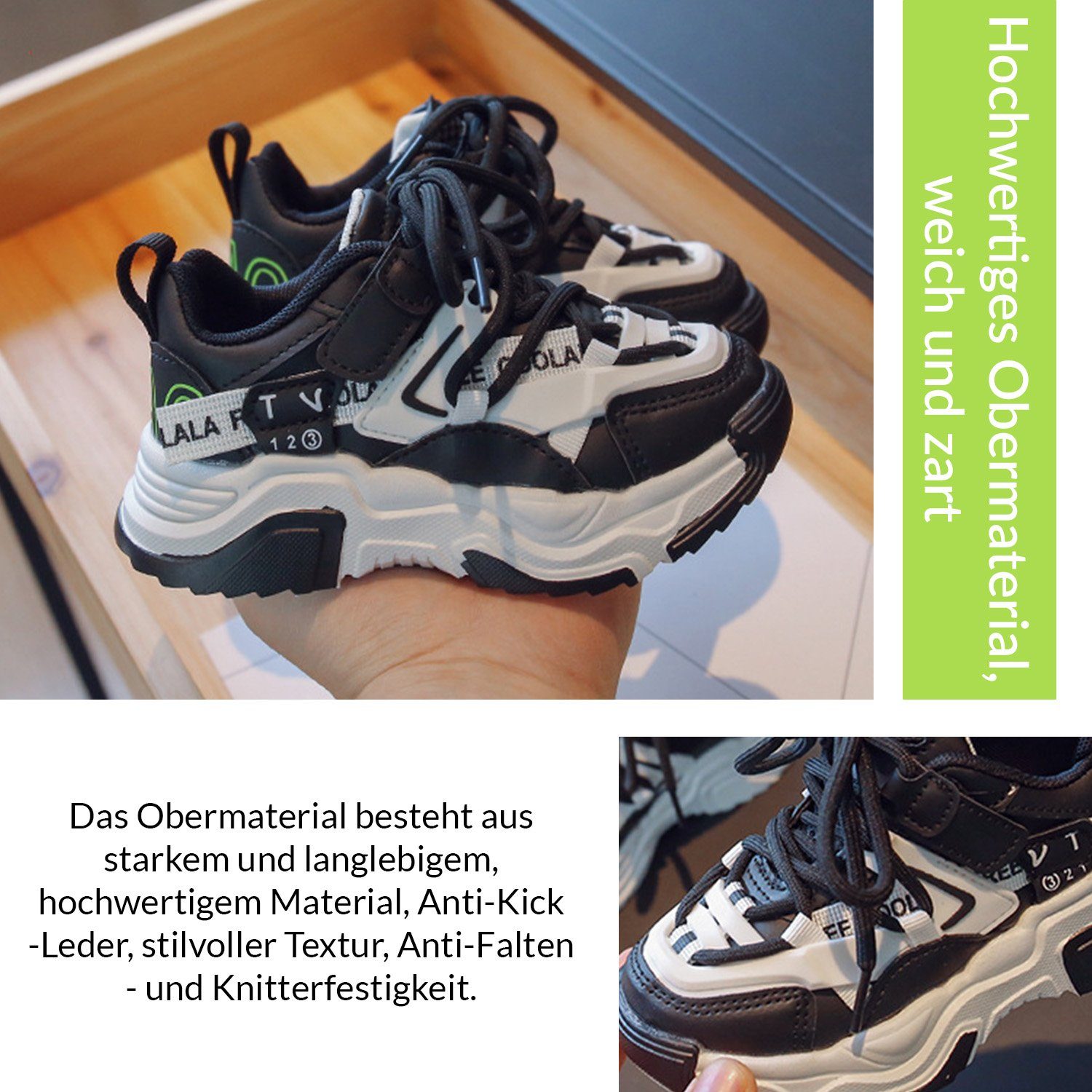 Daisred Schuhe Schwarz Jungen Kinder Sneakers Atmungsaktives Mädchen Sneaker
