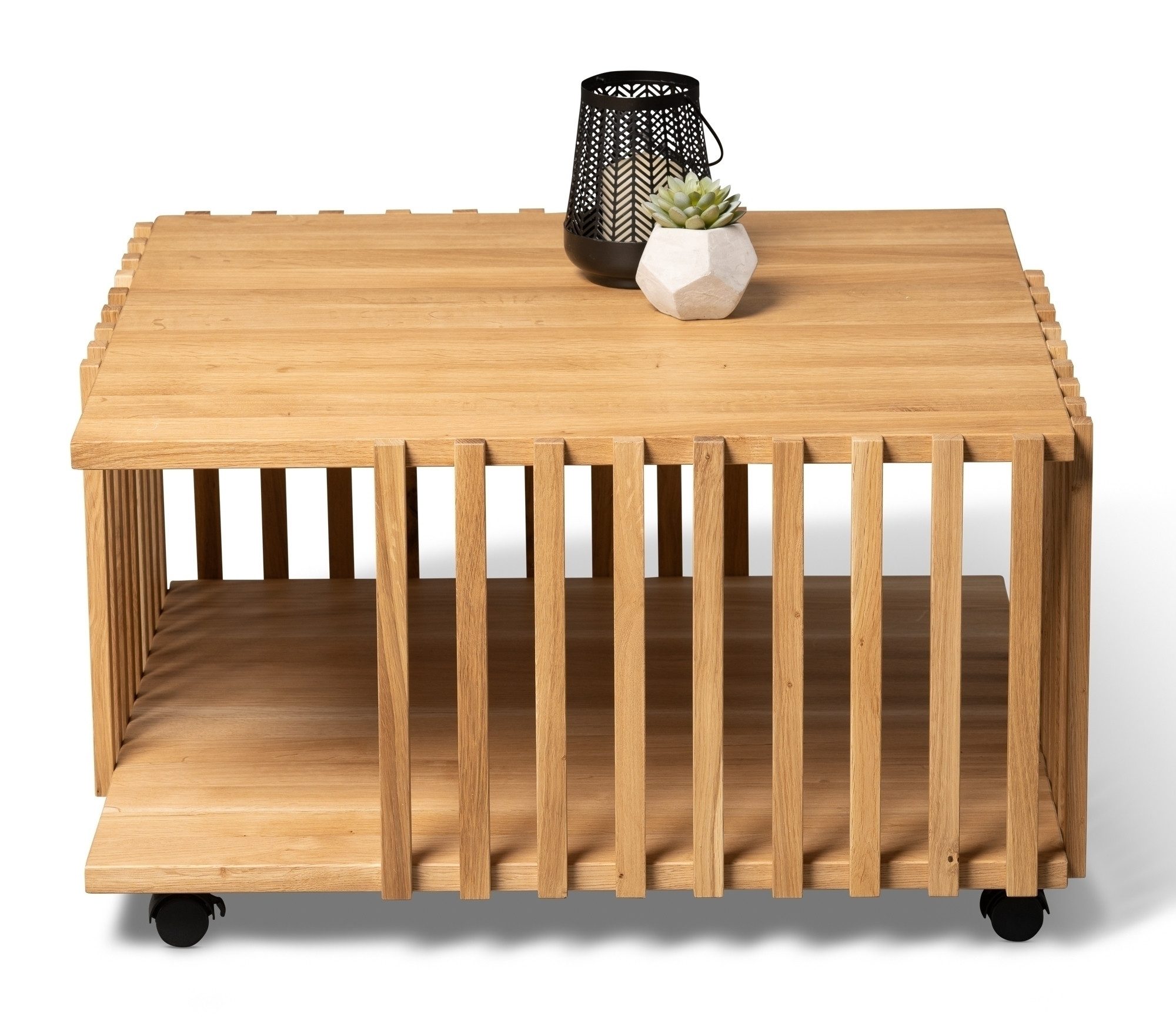 M2 Kollektion Couchtisch rollbar, Wildeiche massiv geölt - 75x40x75cm (BxHxT)