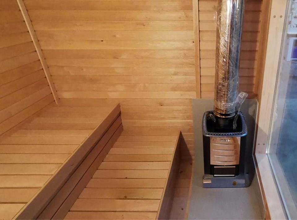 JVmoebel Saunahaus Garten Sauna Kotasuna aus massivem Holz in Beige - Trockensauna, (1-St) Made in Europe