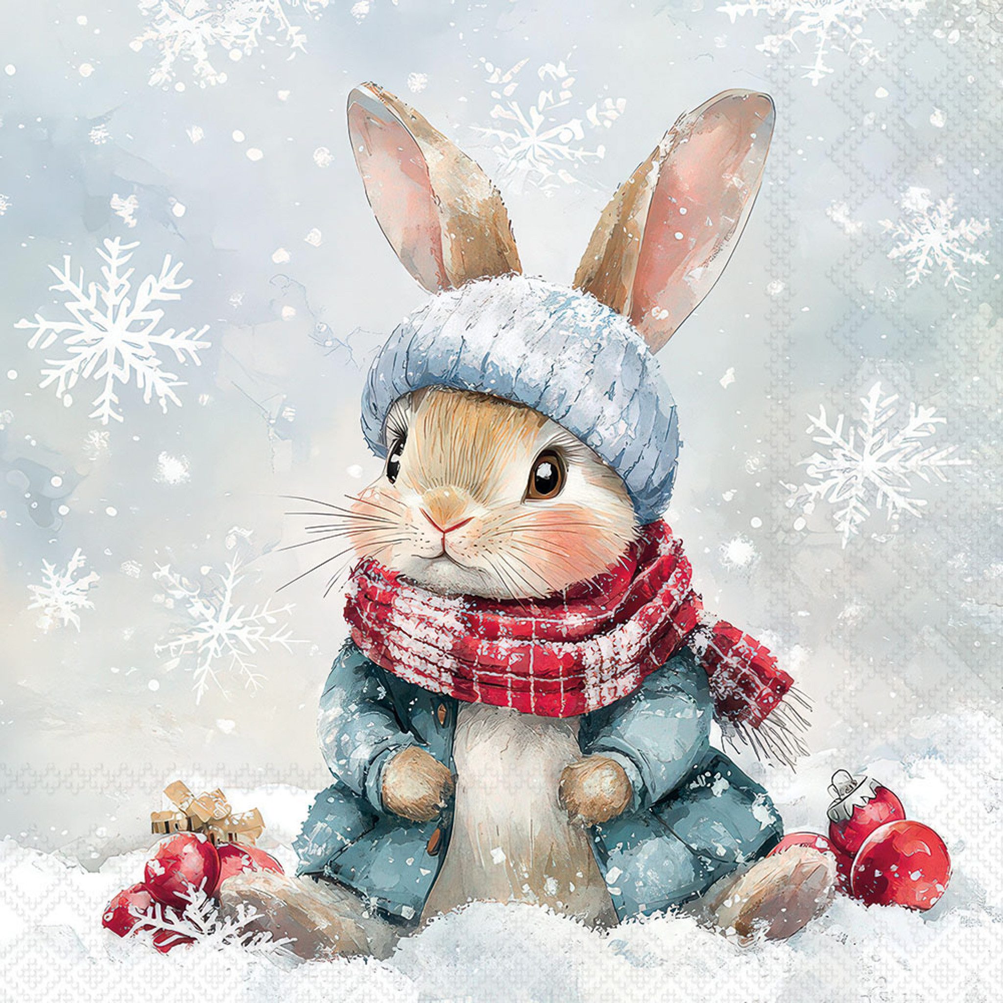 Ambiente Luxury Paper Products Papierserviette, Servietten Papier 33x33cm 3-lag. mit Winterhase Motiv 20 Stk.