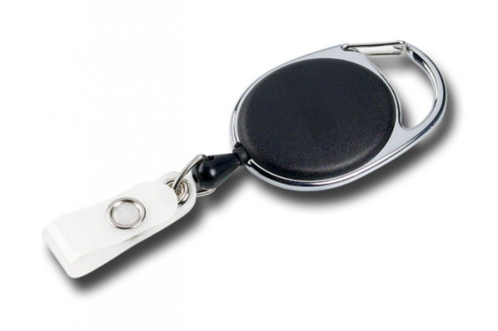 Kranholdt Schlüsselanhänger Jojo / Ausweishalter / Ausweisclip ovale Form (10-tlg), Metallumrandung, Druckknopfschlaufe Schwarz