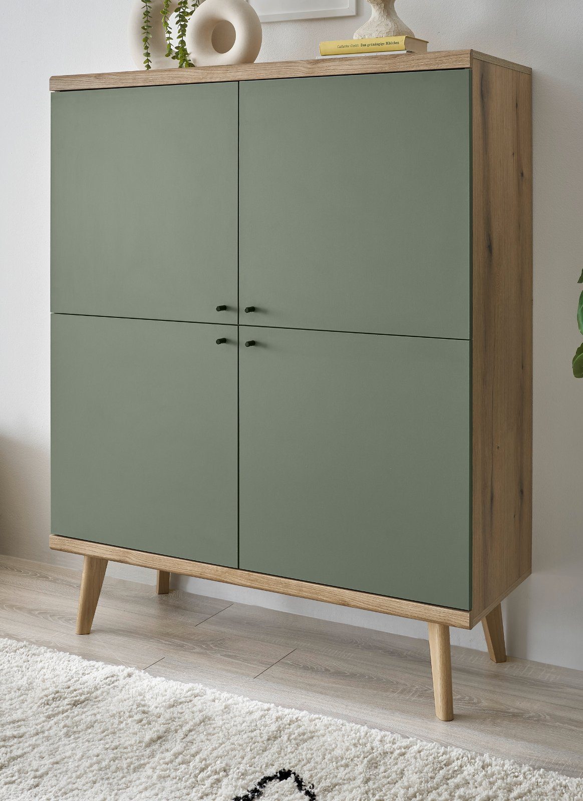 Furn.Design Highboard Juna (Kommode in Evoke Eiche mit Salbeigrün, 107 x 134 cm, 8 Fächer), Scandi Design