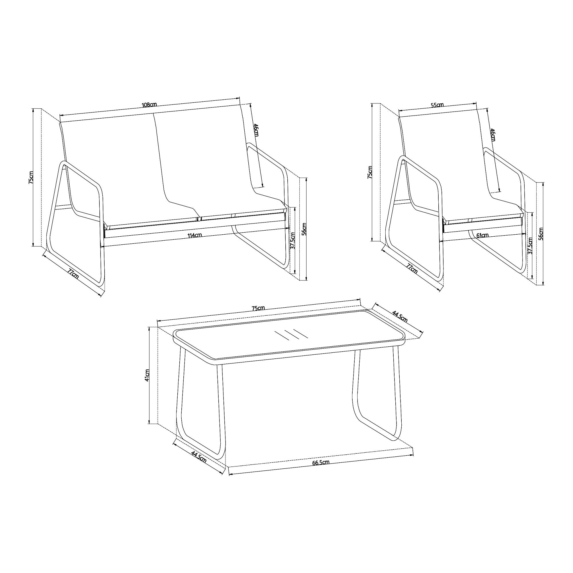 casa.pro Sitzgruppe, (Set, 4-tlg), »Anzi« Set aus Tisch, Bank, 2 Stühle Stahlgestell Grau