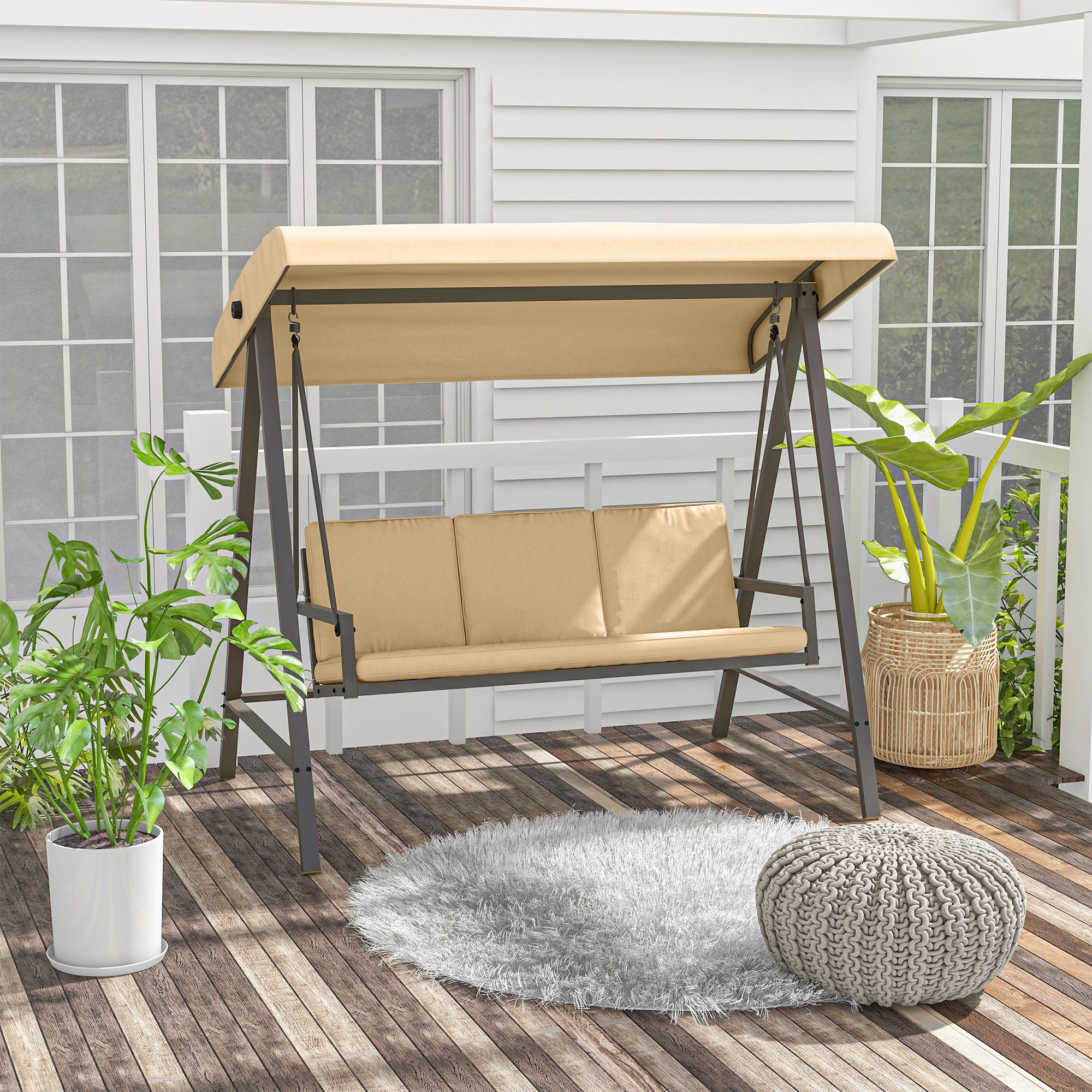 wohnTRAUM24 Hollywoodschaukel Hollywoodschaukel Schaukelbank mit Verstellbarem Dach, Rückenkissen, 3-Sitzer, 3-Sitzer, mehrfach verstellbares Dach, Gartenschaukel