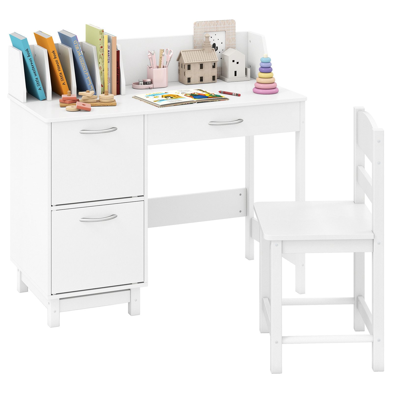 COSTWAY Kinderschreibtisch (2-St), mit Stuhl set, 3 Schublade, ab 3 Jahren günstig online kaufen