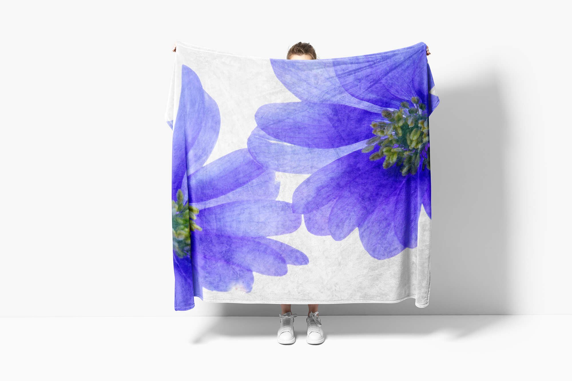 (1-St), Kuscheldecke Bl, Akeleien mit Sinus Handtuch Handtücher Saunatuch Fotomotiv Art Strandhandtuch Handtuch Blumen Baumwolle-Polyester-Mix