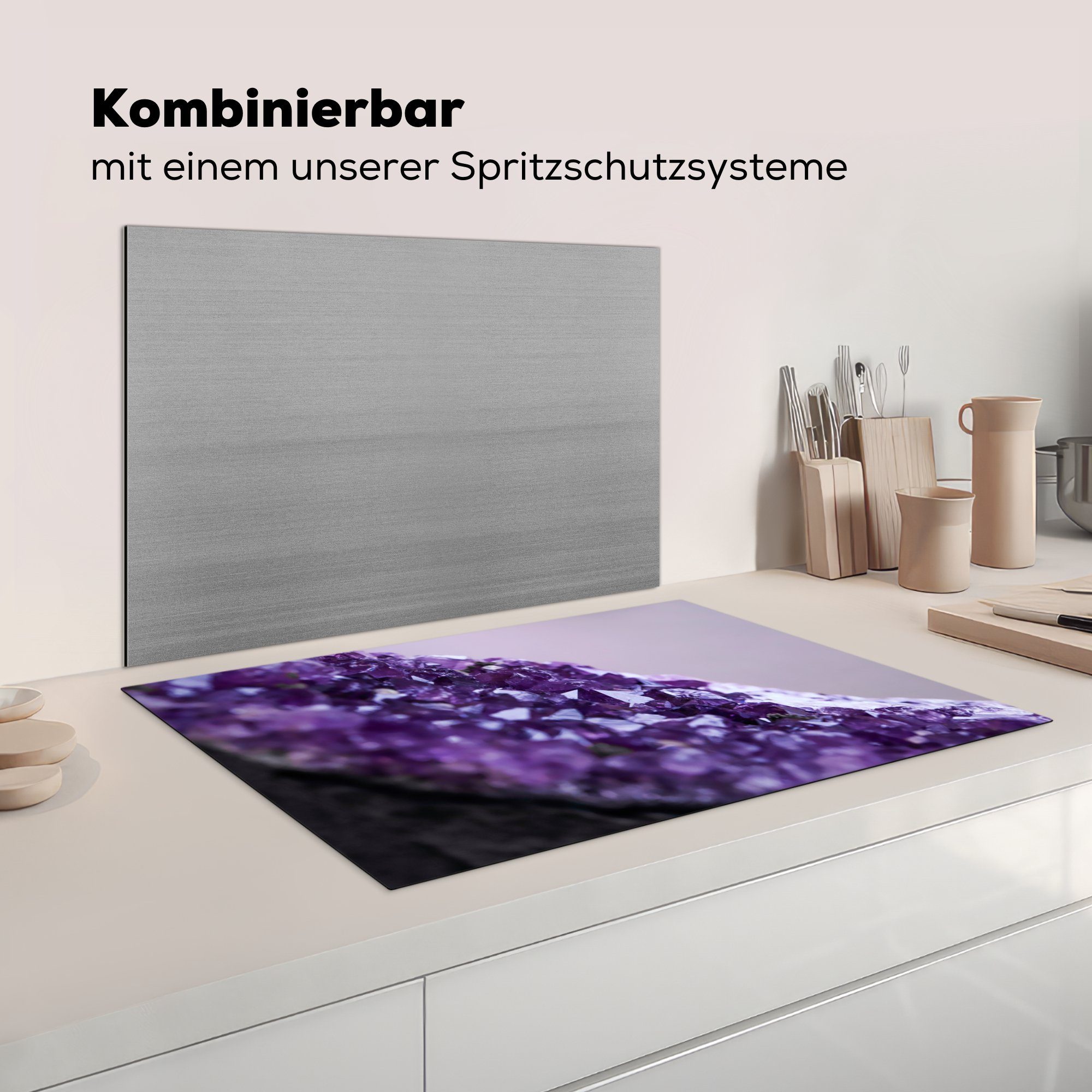 Herdblende-/Abdeckplatte (1 für MuchoWow cm, Induktionskochfeld Amethysten, tlg), Ceranfeldabdeckung die 81x52 eines Vinyl, Schutz küche, Nahaufnahme violetten