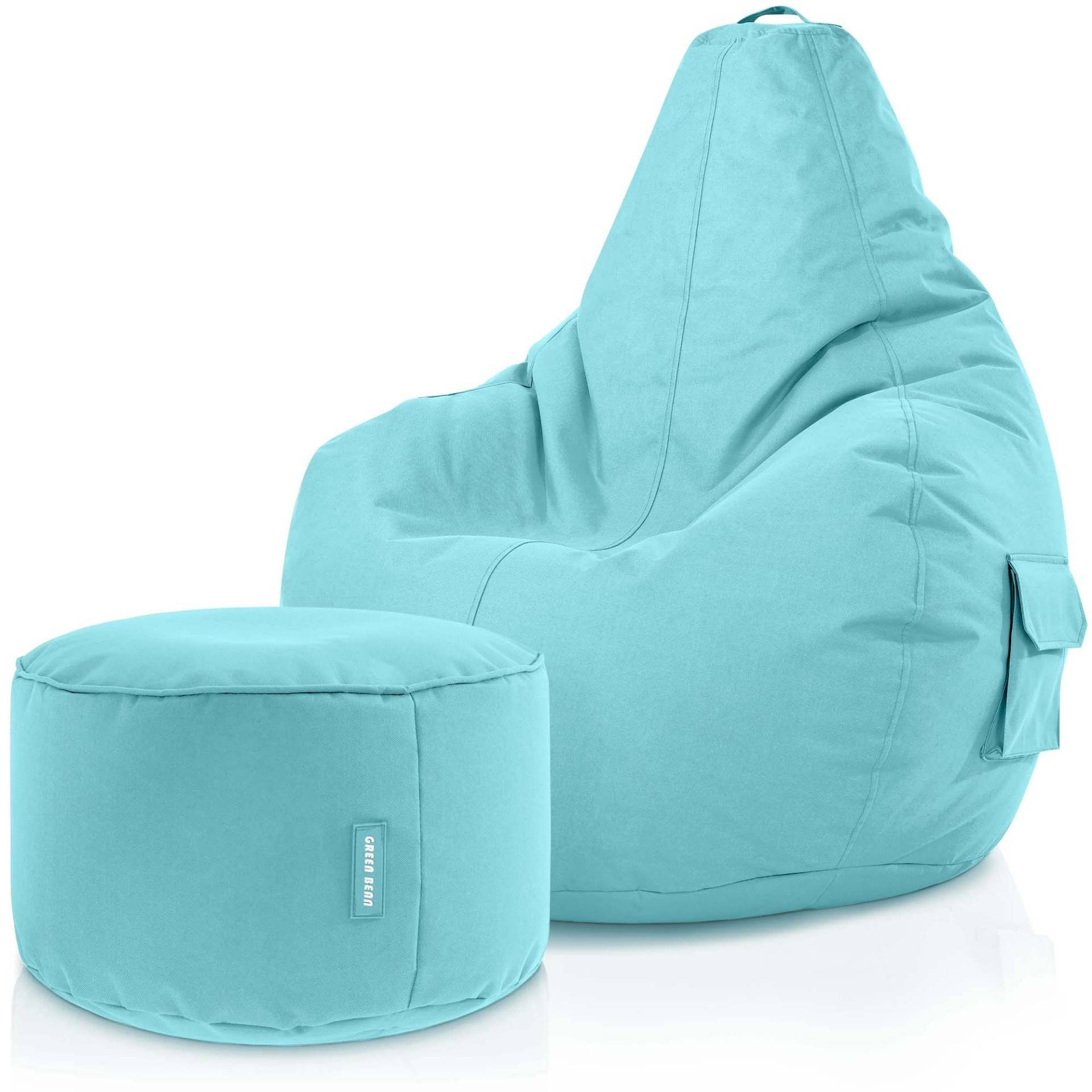 Cozy Stay, Relax-Sessel Sitzsack Set Sitzkissen, Gaming + Chair Aquamarin Sitzhocker, mit Green Bean