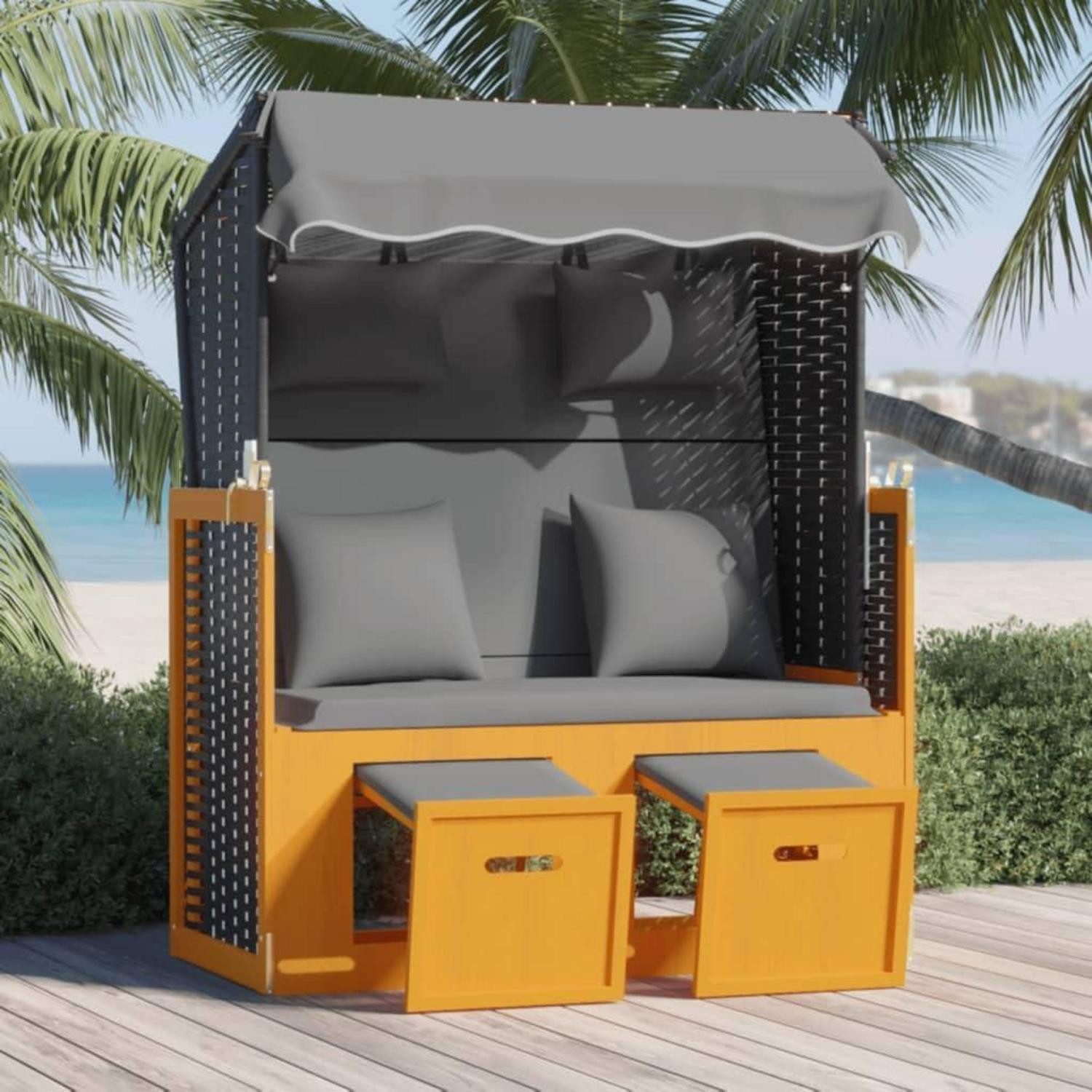 LuxusKollektion Gartenliege Strandkorb Poly Rattan Schwarz Anthrazit, 1 St.