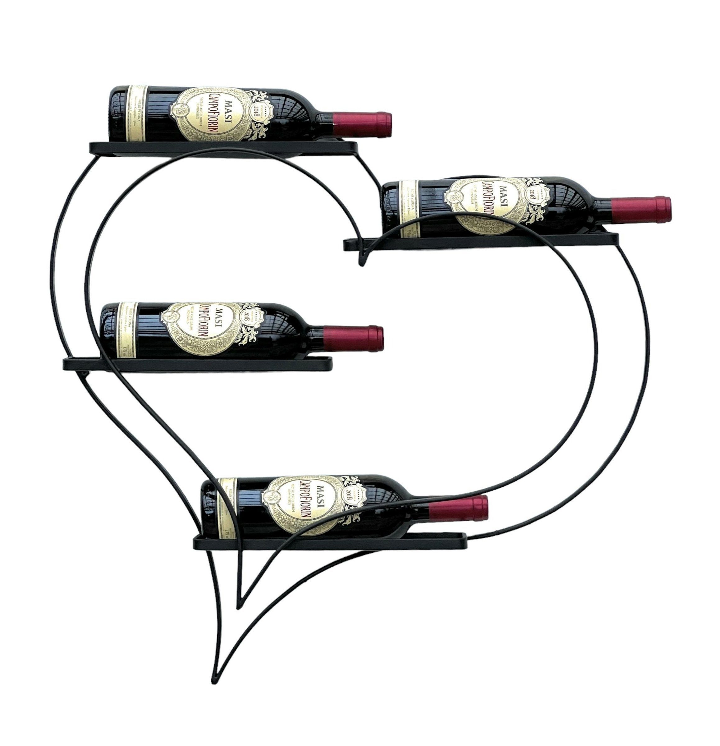 Weinregal Metall Schwarz Herz 96417 Flaschenregal für 4 Flaschen 65 cm