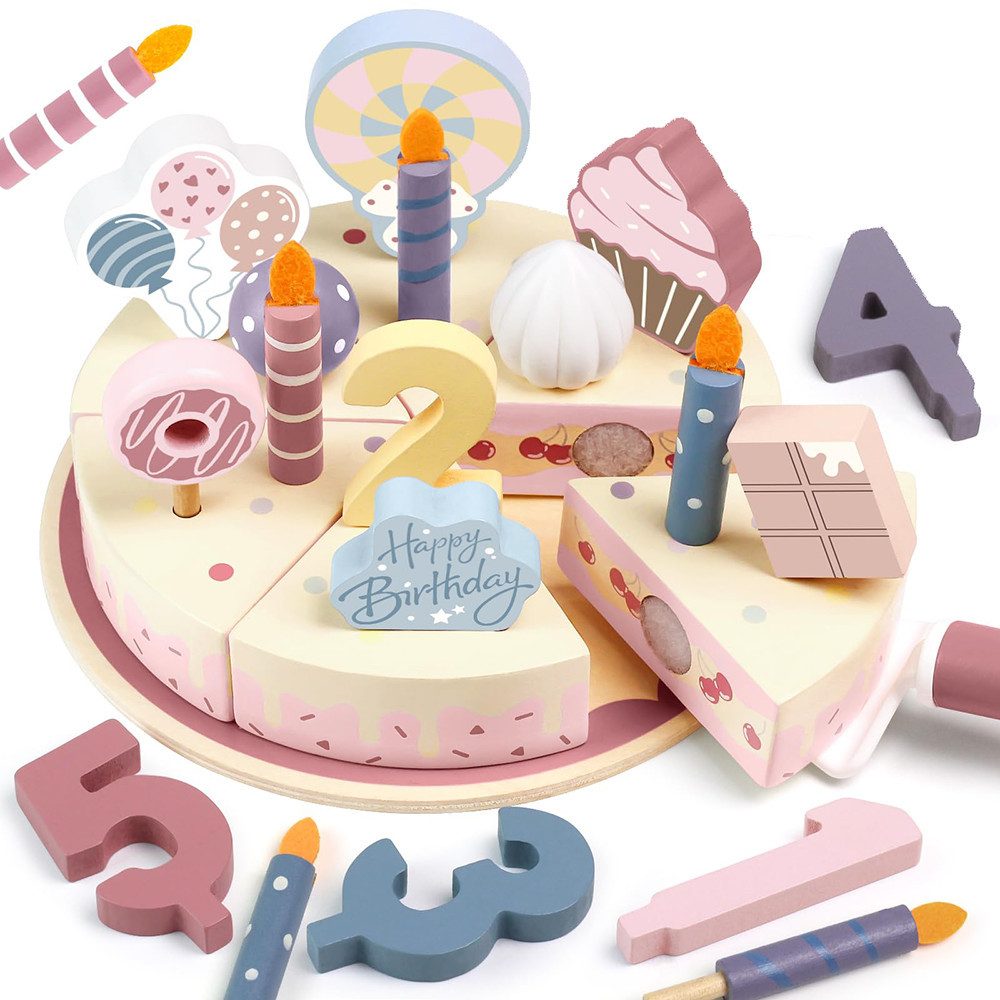 CLTYQ Spiellebensmittel Kinderküche Geburtstagstorte aus Holz,zum Schneiden günstig online kaufen