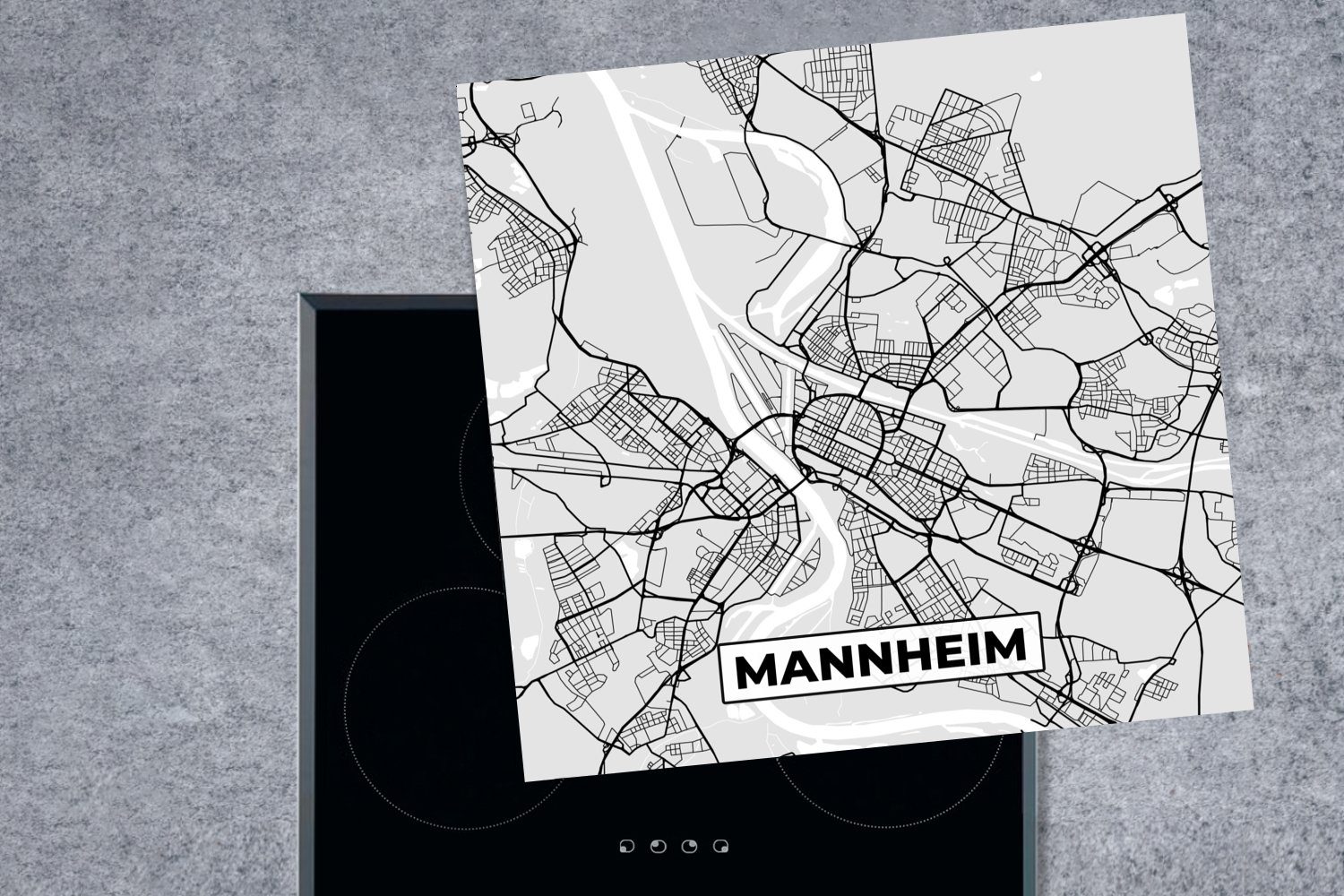 Karte - Ceranfeldabdeckung, Arbeitsplatte - MuchoWow für Vinyl, - Stadtplan, tlg), cm, Mannheim küche (1 78x78 Deutschland Herdblende-/Abdeckplatte