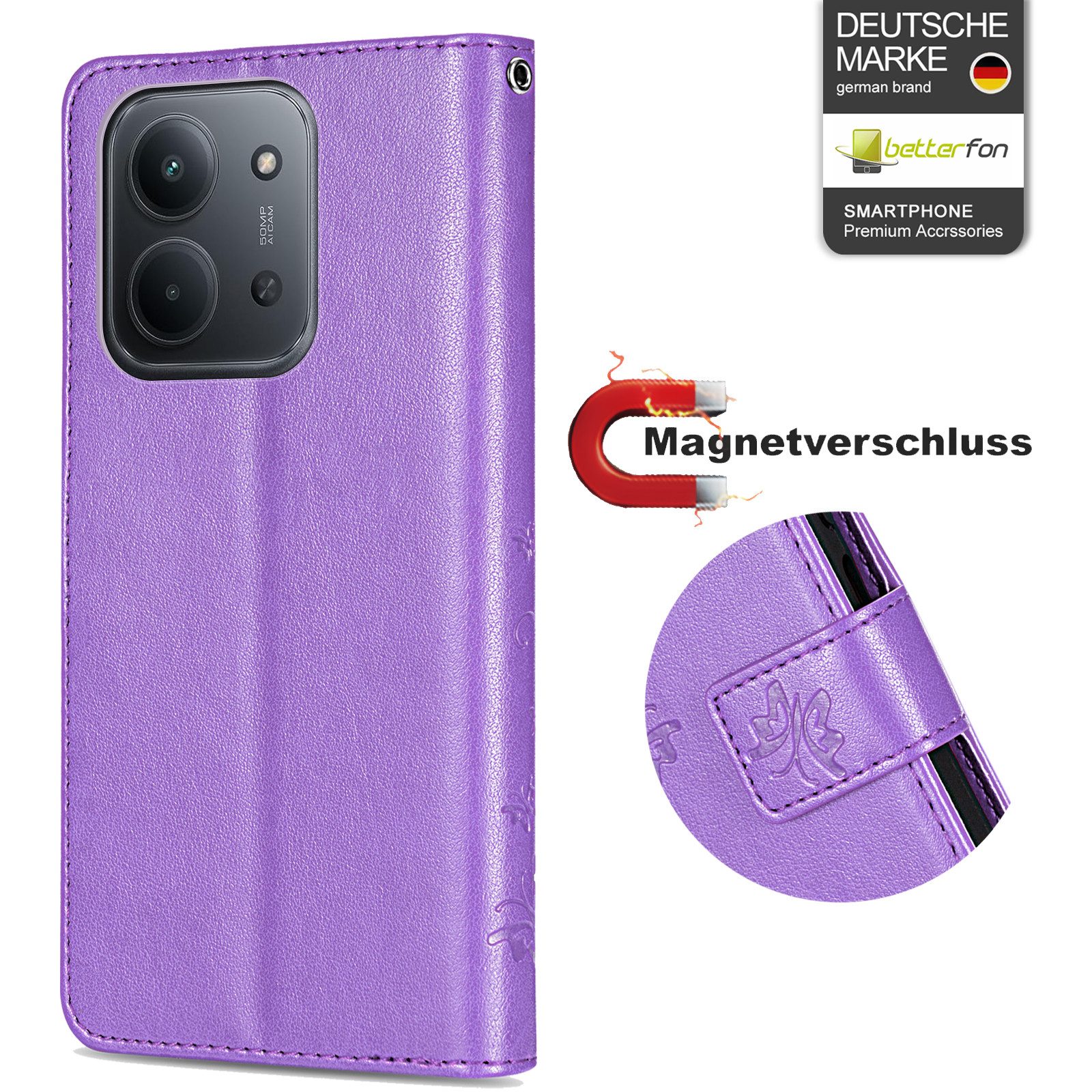 betterfon Handyhülle Handytasche für Xiaomi Redmi 15C Klapphülle mit Kartenfächern, Bookstyle-Hülle mit Magnetverschluss, Smartstand & Kunstleder