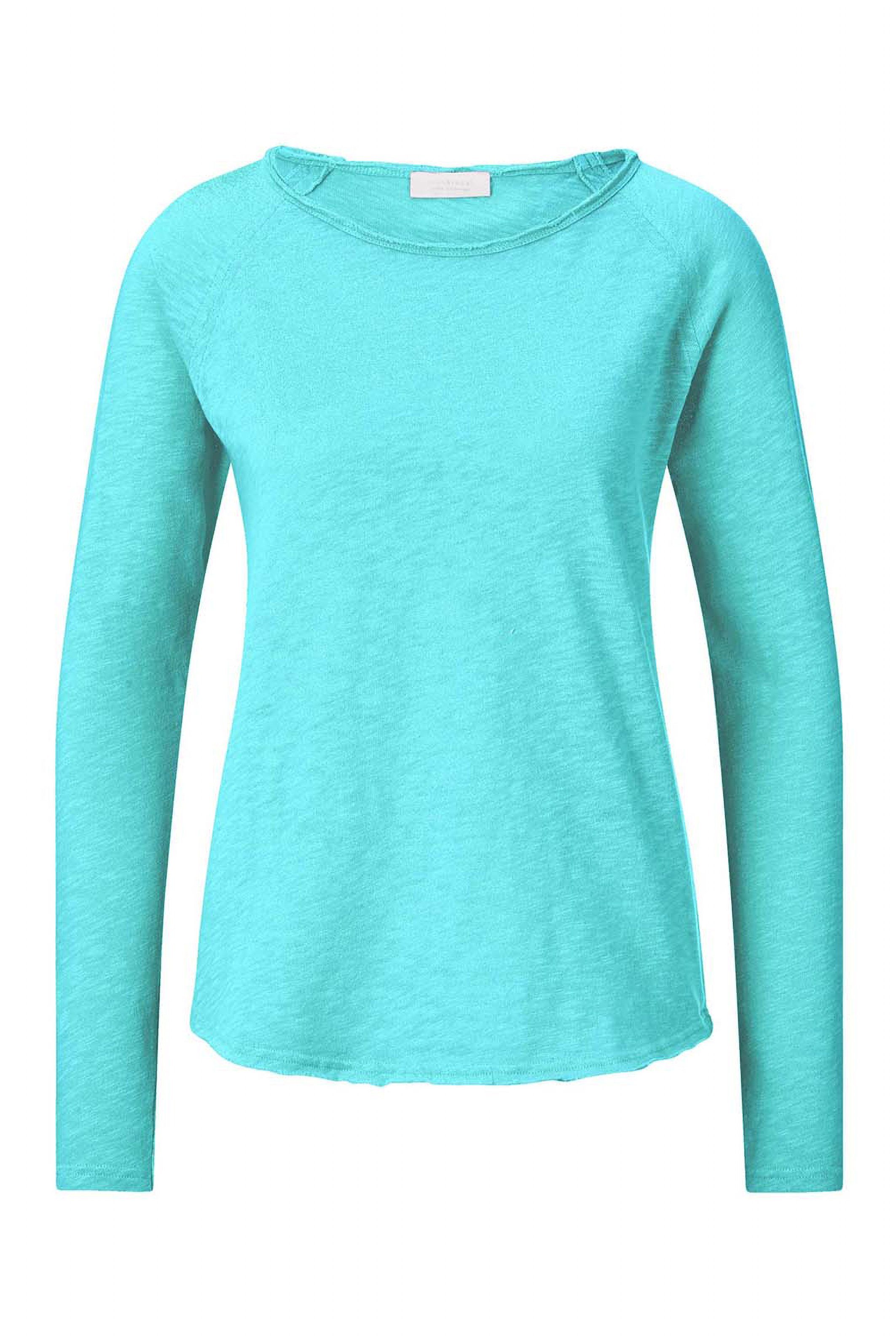 Rich Saum Ausschnittkante Langarmshirt & mit offener ice teal und Royal