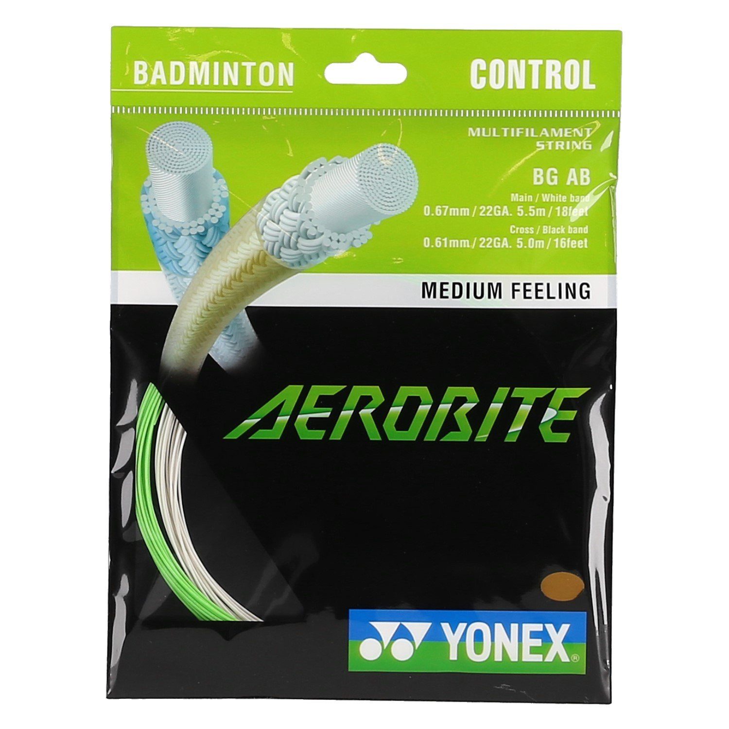 Badmintonsaite Aerobite Hybrid 0.61/0.67 weiss/grün 10m Set
