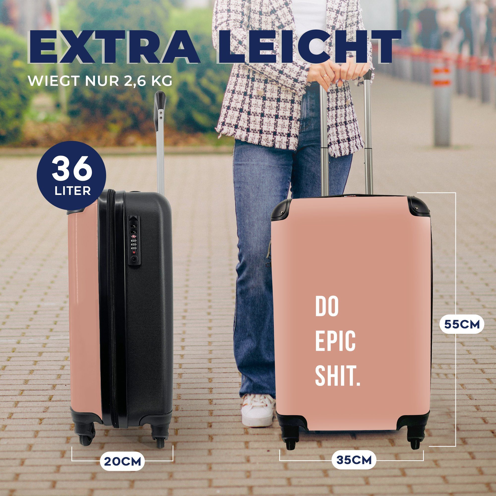 Reisekoffer Scheiß Handgepäckkoffer 4 Trolley, Ferien, für mit Mach Rollen, Handgepäck - epischen Pink, Zitate MuchoWow Reisetasche rollen, -