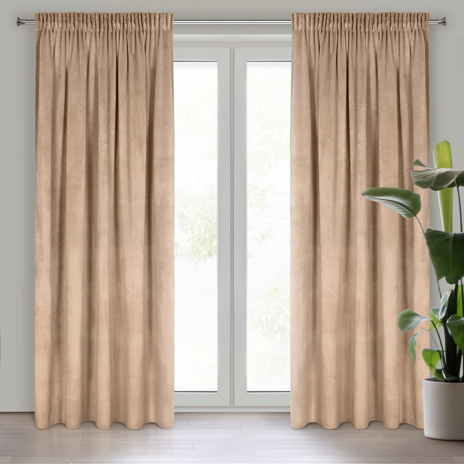Design91 Vorhang Samtvorhänge 140x270 cm 135x300 cm (1 St), Kräuselband, blickdicht, Samt, Wohnzimmer Tunnelzug