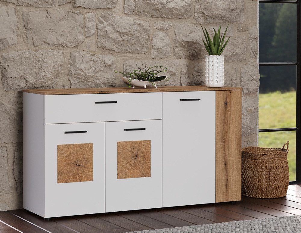 trendteam Sideboard Sideboard Vitoria, weiß / Coast Evoke Oak