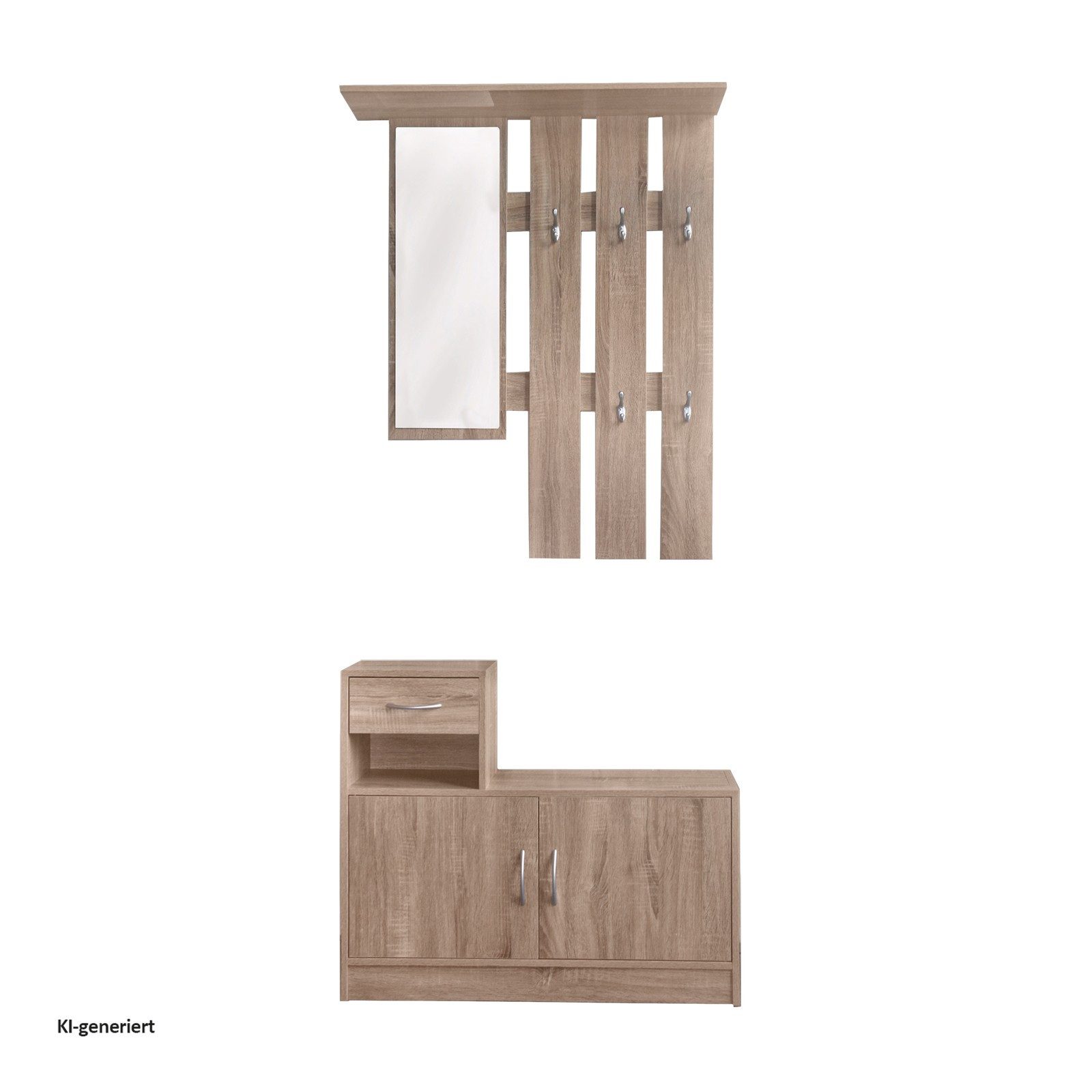 HTI-Line Garderoben-Set Garderobe Thekla, (Set, 2-St., 1x Garderobenpaneel und 1x Schuhschrank, ohne Dekoration), Garderobenpaneel mit Spiegel, Hutablage und 5 Haken
