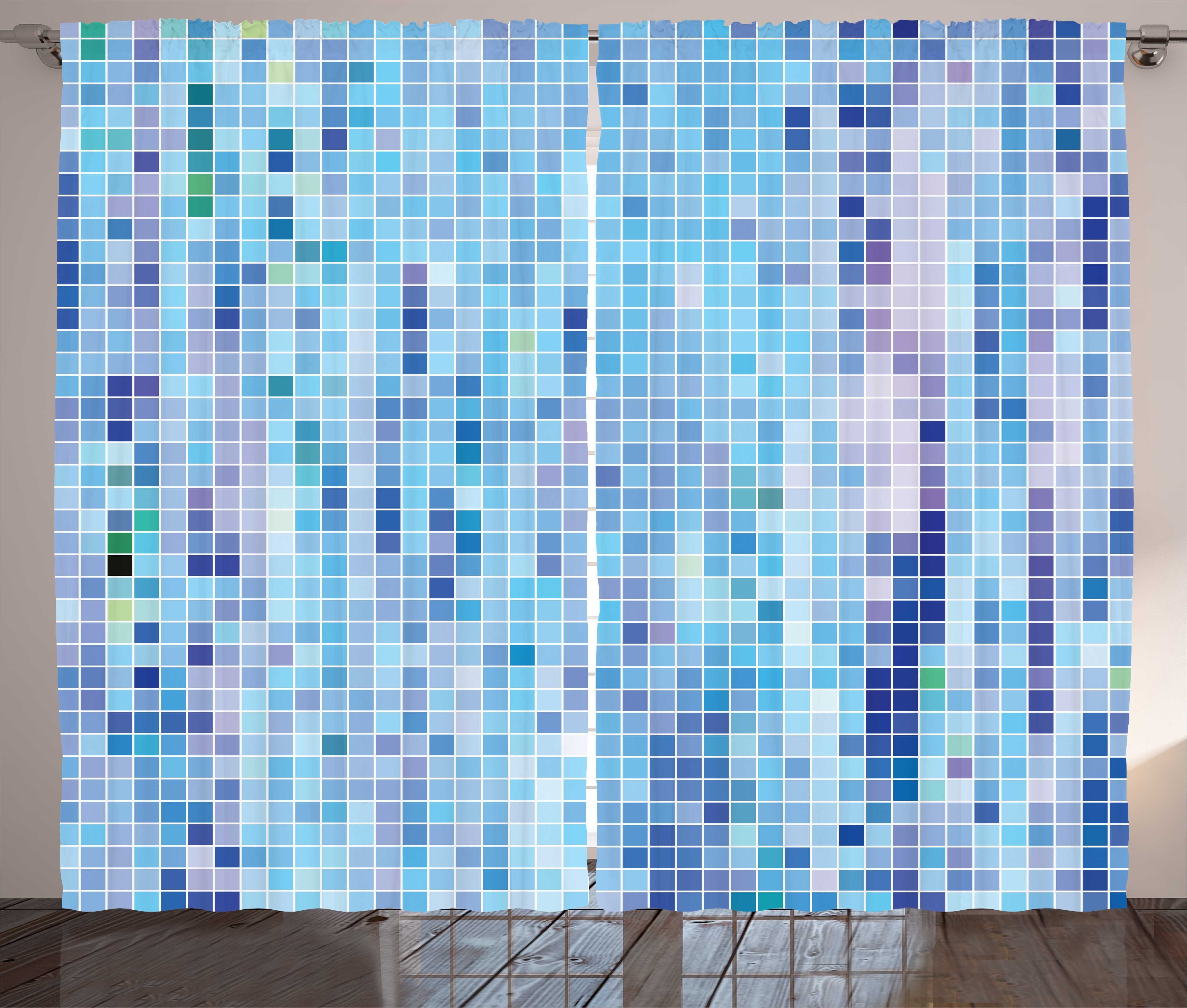 Gardine Schlafzimmer Kräuselband Vorhang mit Schlaufen und Haken, Abakuhaus, Mosaik Abstrakt Kleine Quadrate Kunst
