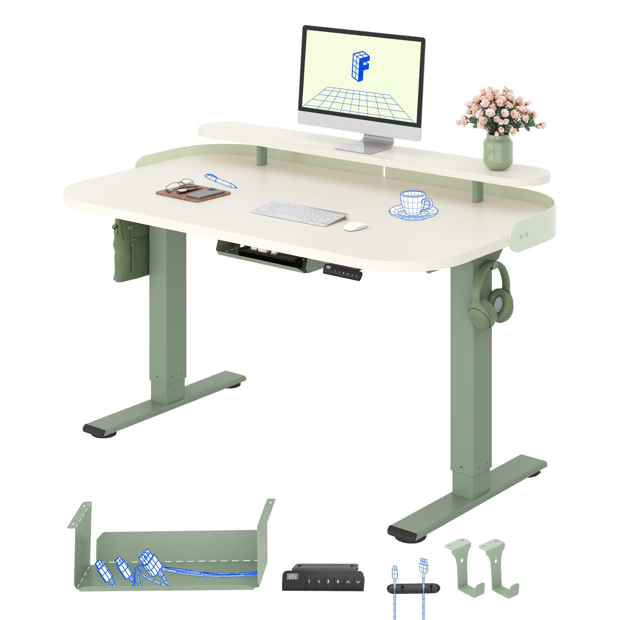 FLEXISPOT Schreibtisch Moderner elektrisch höhenverstellbarer Schreibtisch mit Monitorablage (70–119 cm höhenverstellbar, 6-Tasten Memory-Steuerung, stabiler Stahlrahmen, Tischplatte 120×80 cm), ergonomischer Homeoffice Computertisch