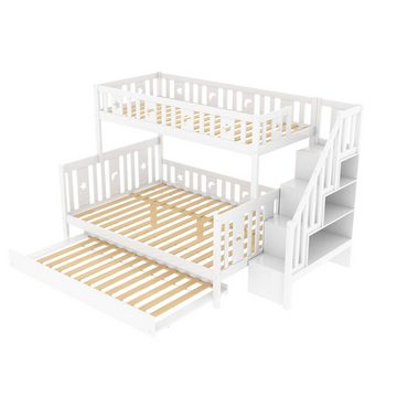 REDOM Etagenbett Kinderbett mit Sicherheitstreppe, Rollbett und Lattenrost (Holzbett 90*200/140*200cm), ohne Matratze