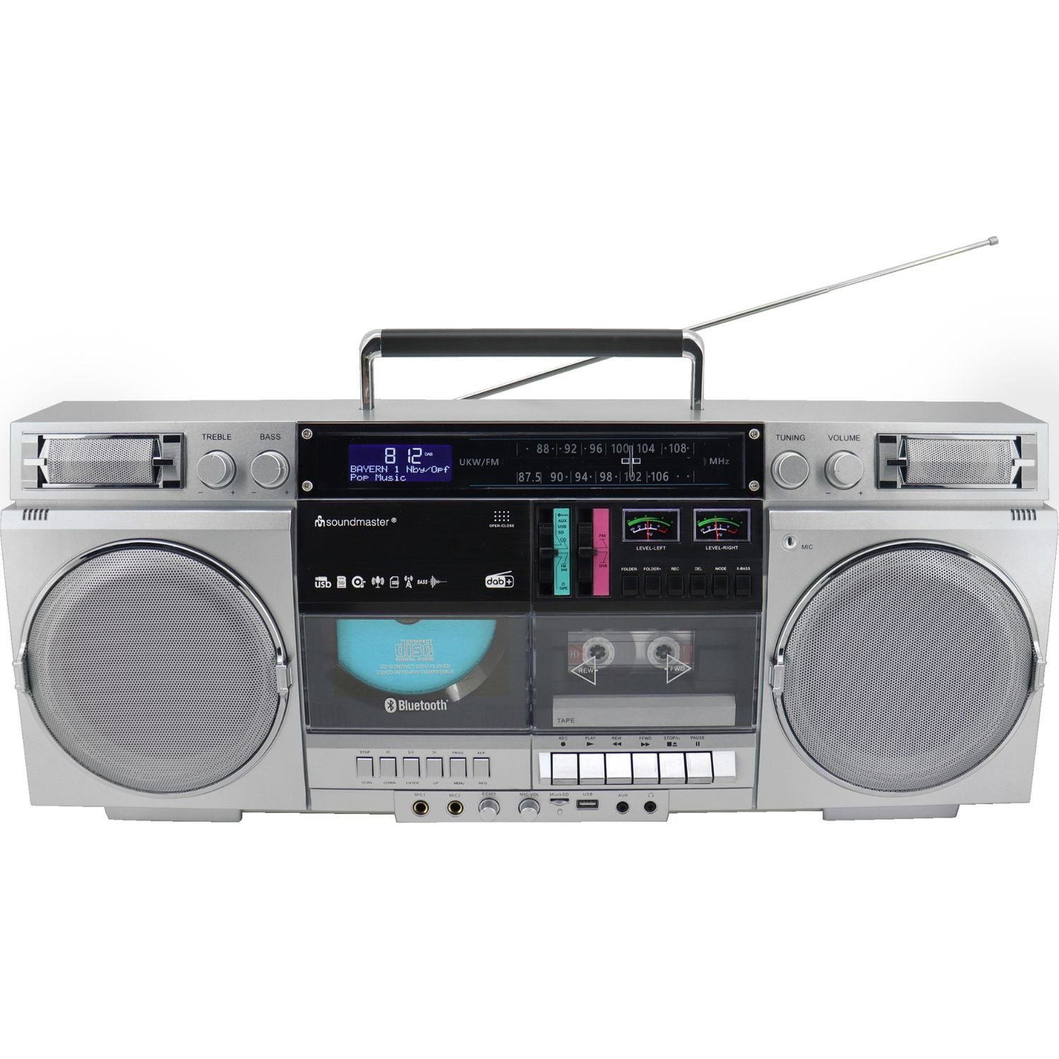 DAB+ Soundmaster MP3 tragbarer USB SCD1980SI CD Kassettenrecorder Ghettoblaster Boombox