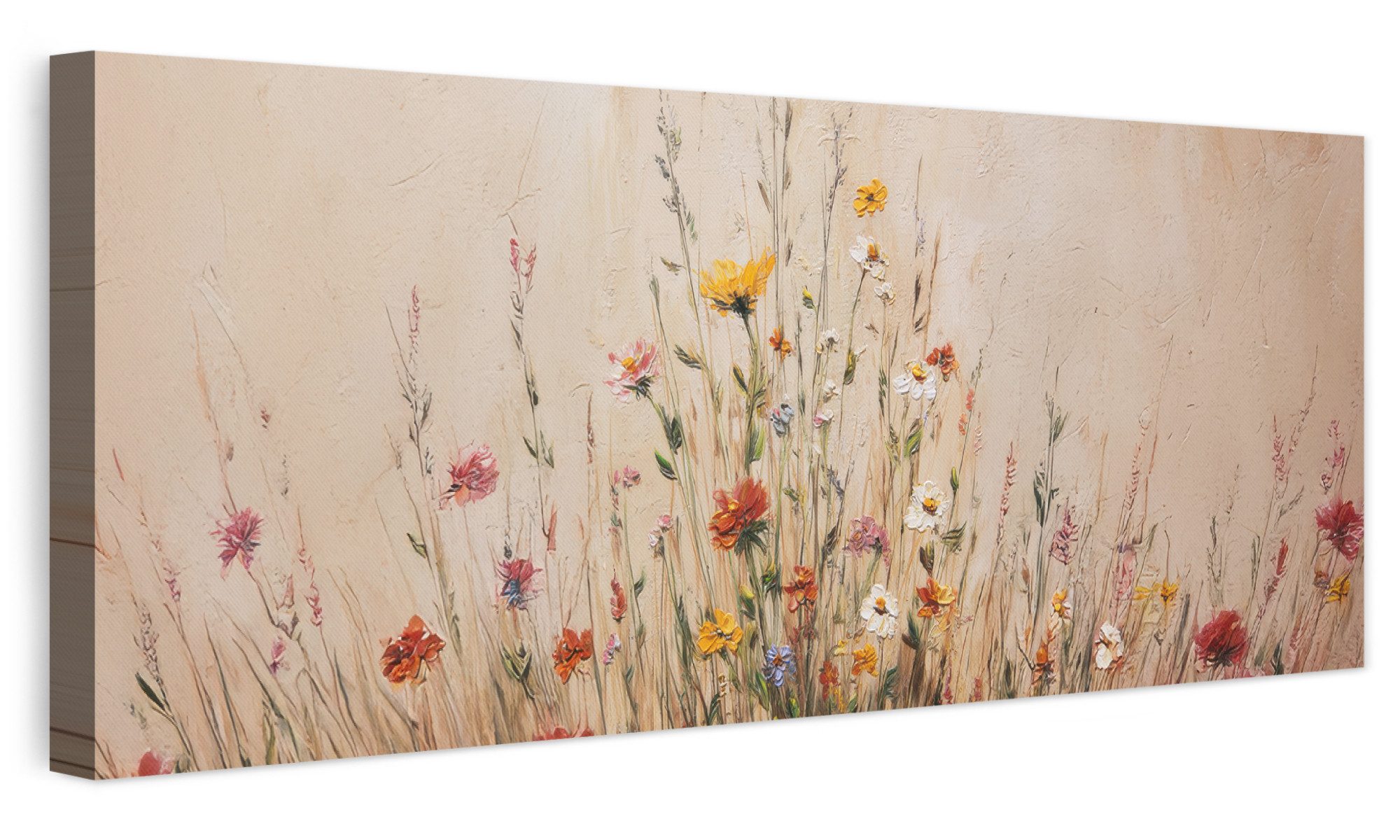 OneMillionCanvasses® Leinwandbild Panorama Wildblumen - Pinselstriche - Ruhig, Fotodruck (1 St), Wandbild, Deko Schlafzimmer Wohnzimmer …