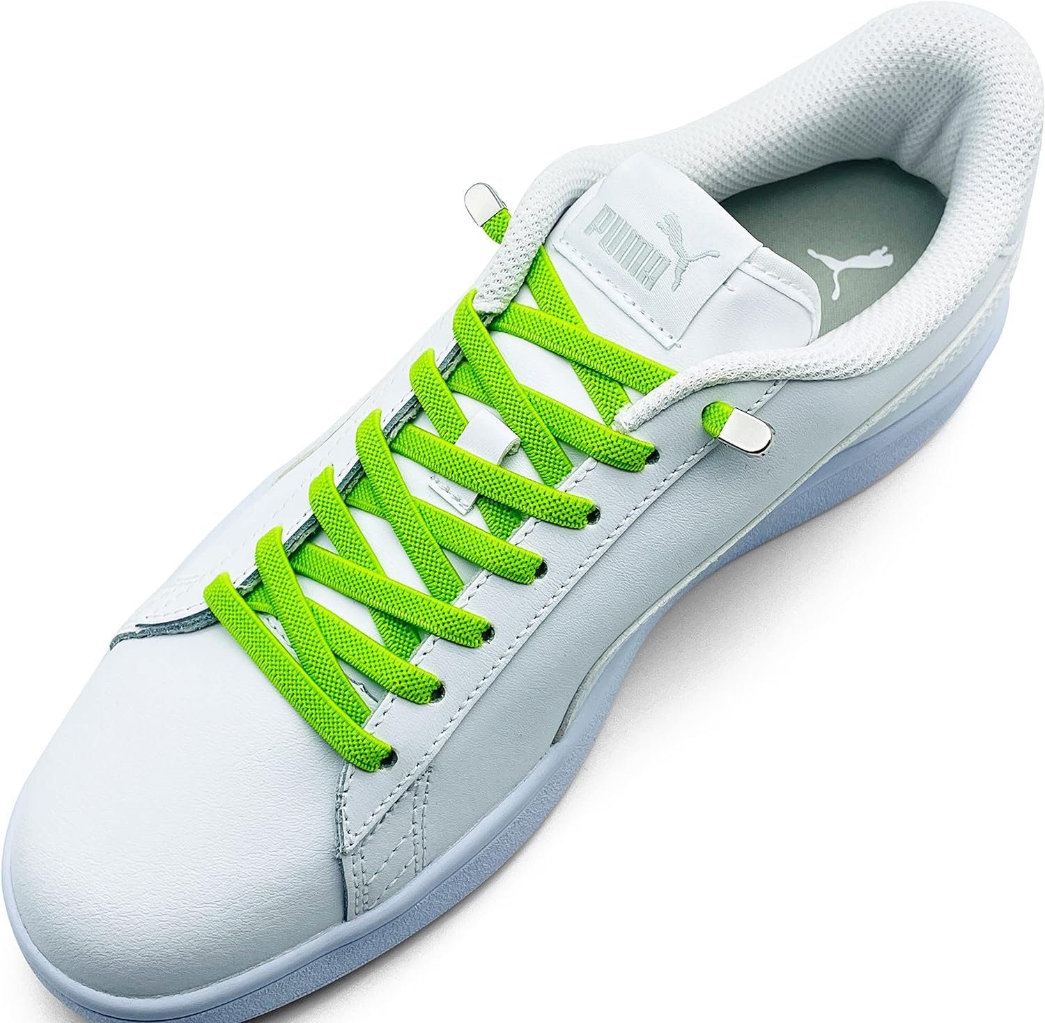 ELANOX Schnürsenkel 4 Stück für 2 Paar Schuhe elastische Schnürsenkel mit Clips, inkl. Enden (Clips) - 8 St. in silber apple green