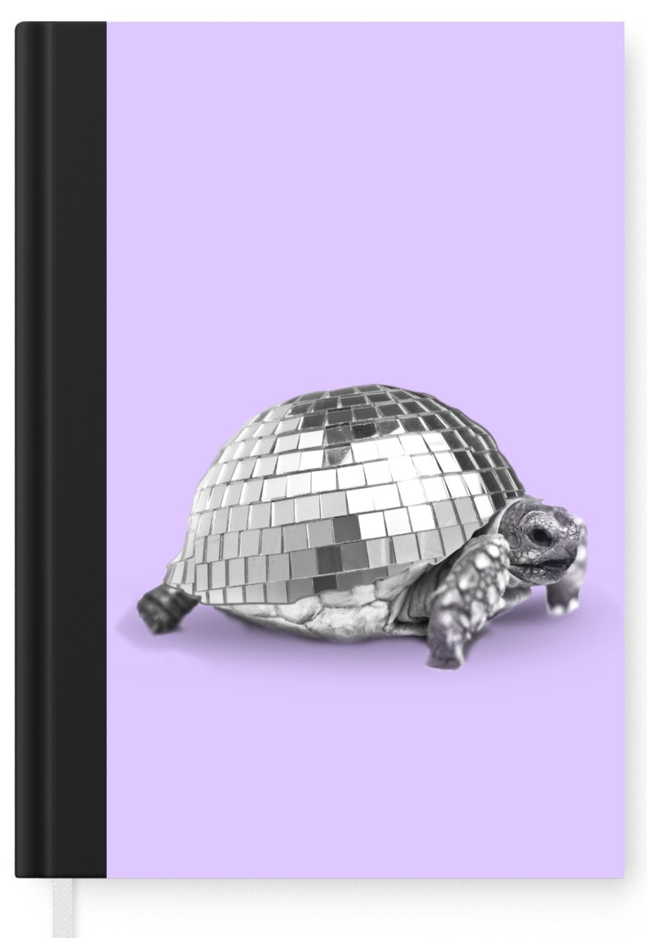 MuchoWow Notizbuch Schildkröte - Discokugel - - Haushaltsbuch - A5, Lila, Tagebuch, Notizheft, Journal, Seiten, Merkzettel, 98 Disco Tier