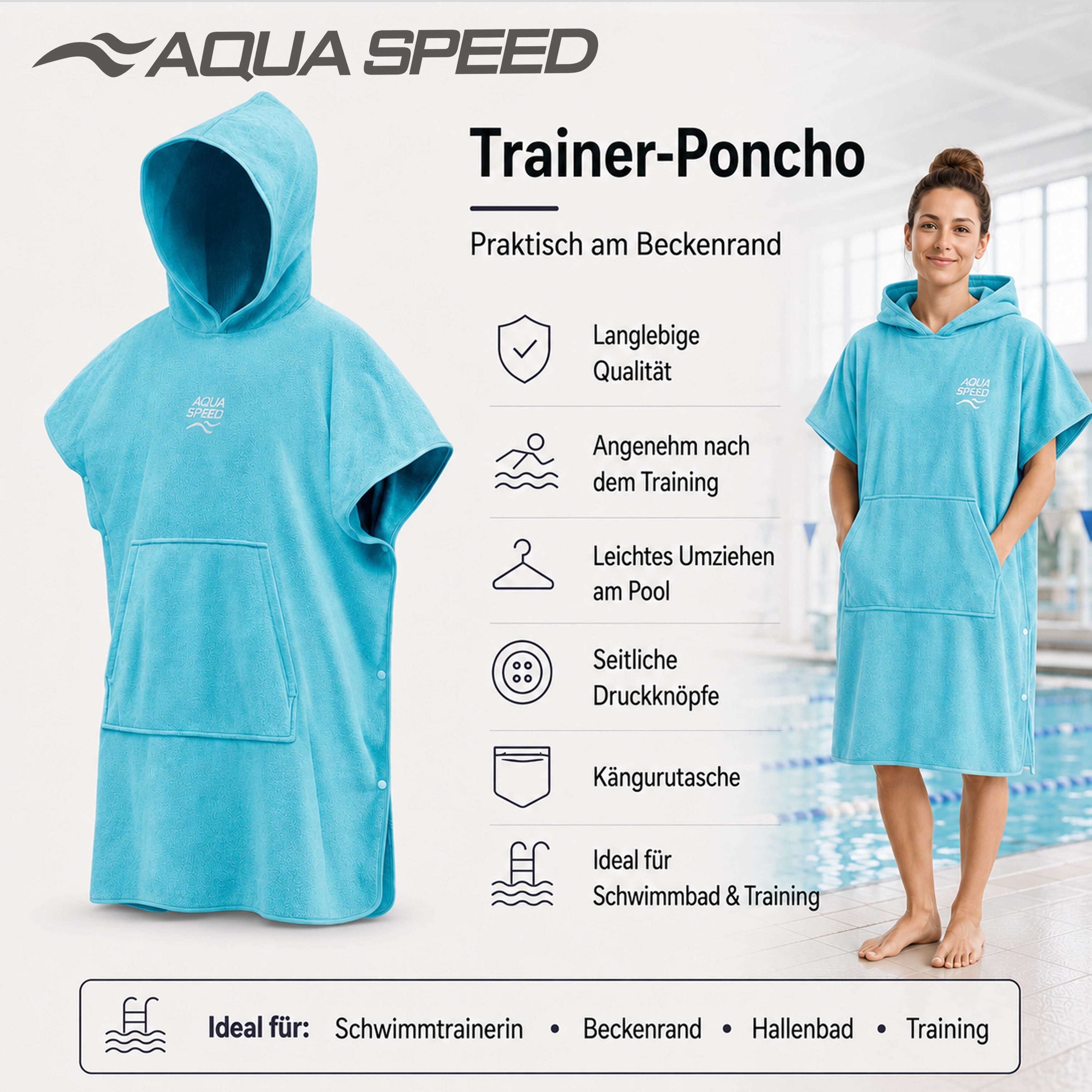 Aqua Speed Kapuzenhandtuch Großformatiger Badeponcho für entspanntes Abtrocknen nach dem Wasser, (Größe L 90 x 220 cm – Grammatur 400 g/m), Angenehme Umhüllung  – Bild 5 von 5