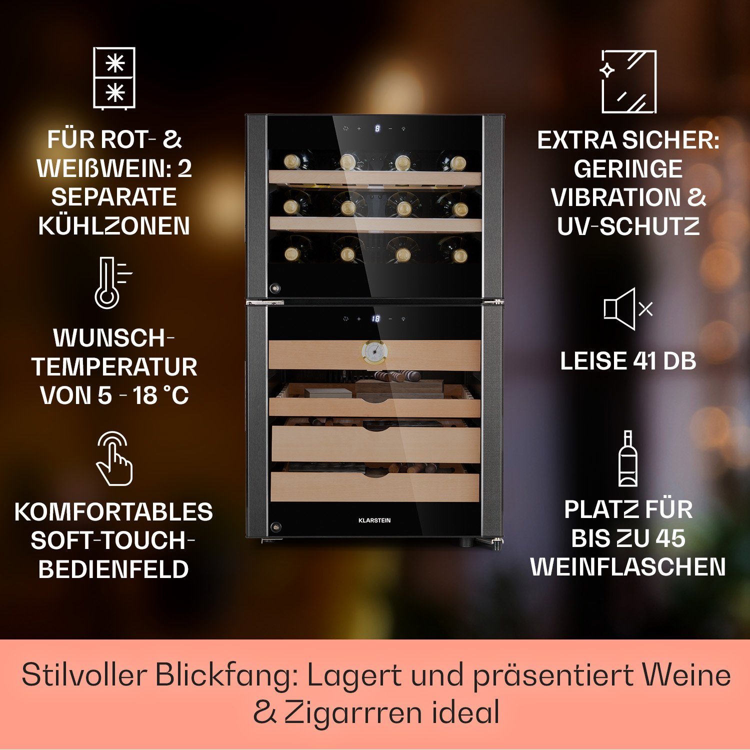 Standardflaschen Weinkühlschrank für á 108, 45 El 0,75l Klarstein Dorado
