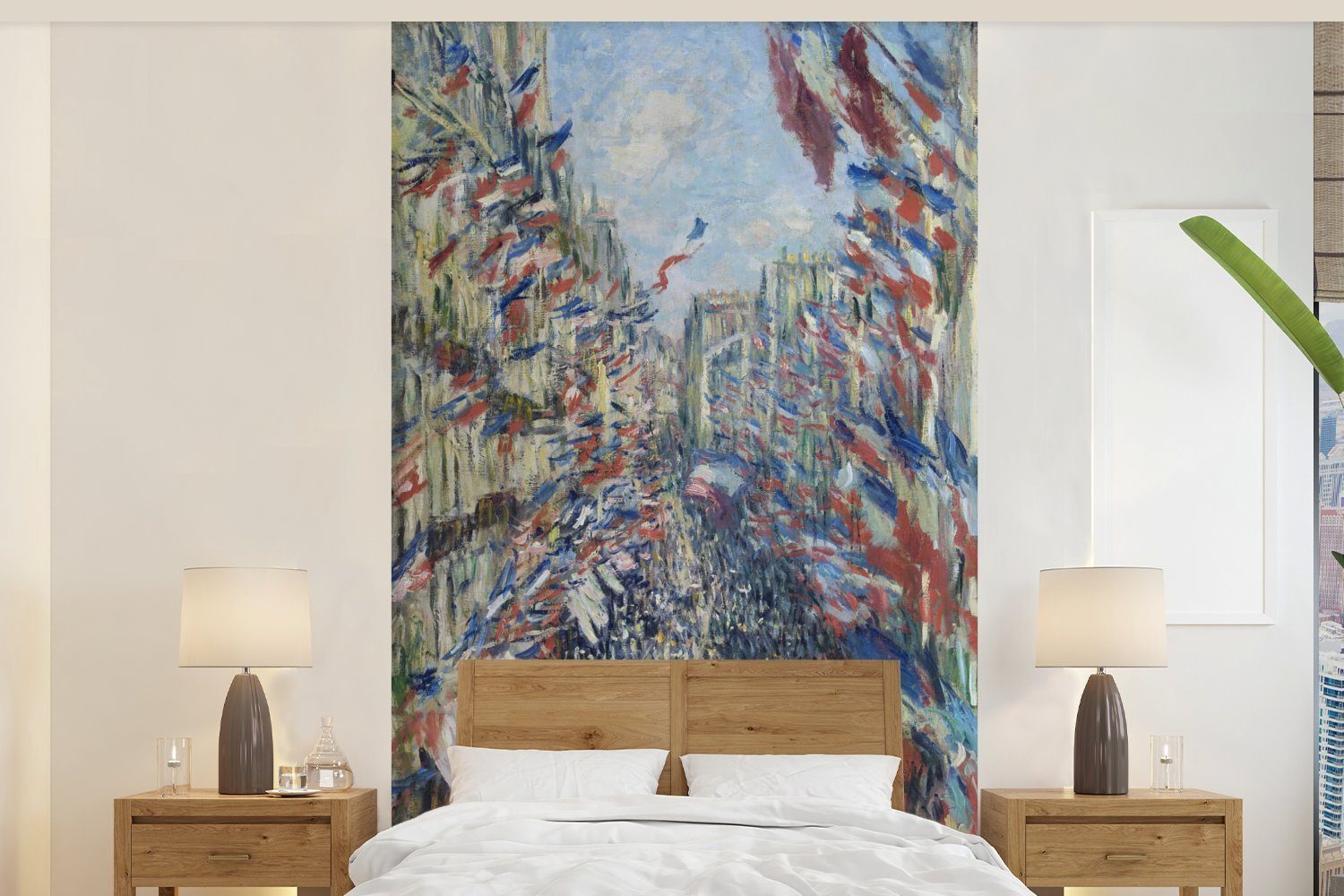 MuchoWow Fototapete Rue Montorgueil in Paris - Gemälde von Claude Monet, Matt, bedruckt, (3 St), Wallpaper für Wohnzimmer, Schlafzimmer, Kinderzimmer, Vinyl Tapete