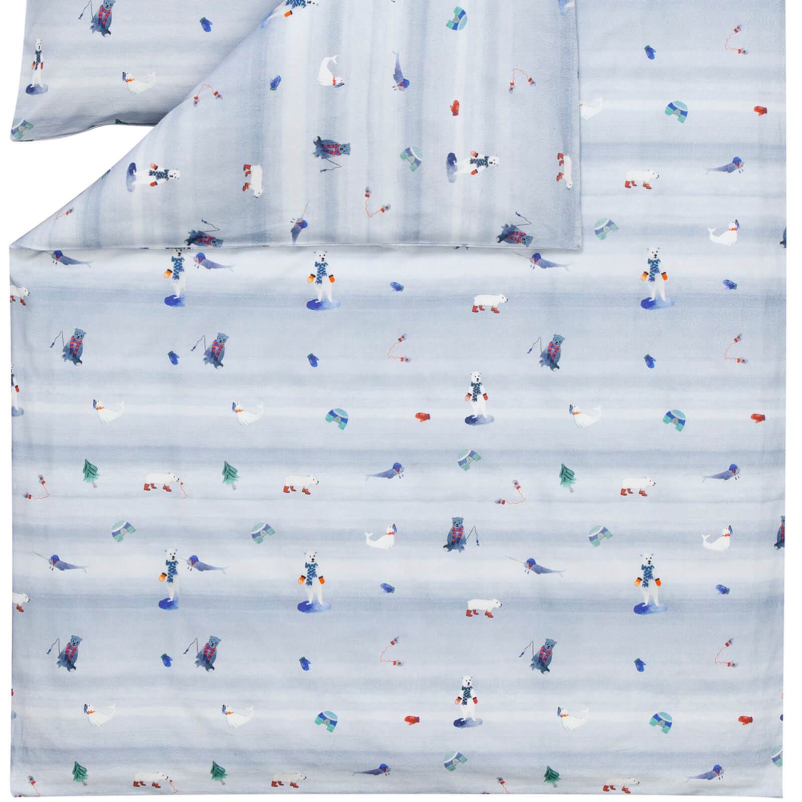 Estella Bettwäsche Arktis 4425 610 Taube, Flanell, 2 teilig, Seerobbe, Eisbär, Iglu, Tannenbaum
