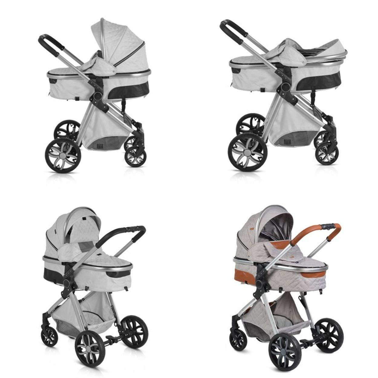 Moni Kombi-Kinderwagen Alma, Sportsitz zur Tragetasche umbaubar, Wickeltasche, umkehrbarer Sitz