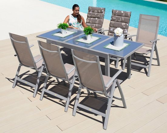 MERXX Gartenmöbelset »Amalfi«, 7-tlg., 6 Hochlehner, Tisch 90x140-200