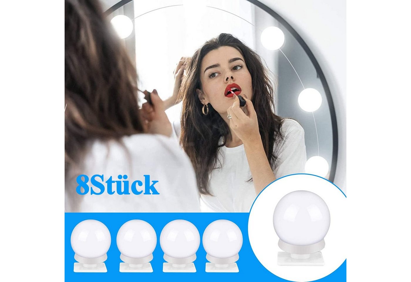 Thumbnail - zggzerg Badspiegel LED Spiegelleuchte,3 Farbmodi Schminktisch Leuchte,Make Up Licht (8-St)