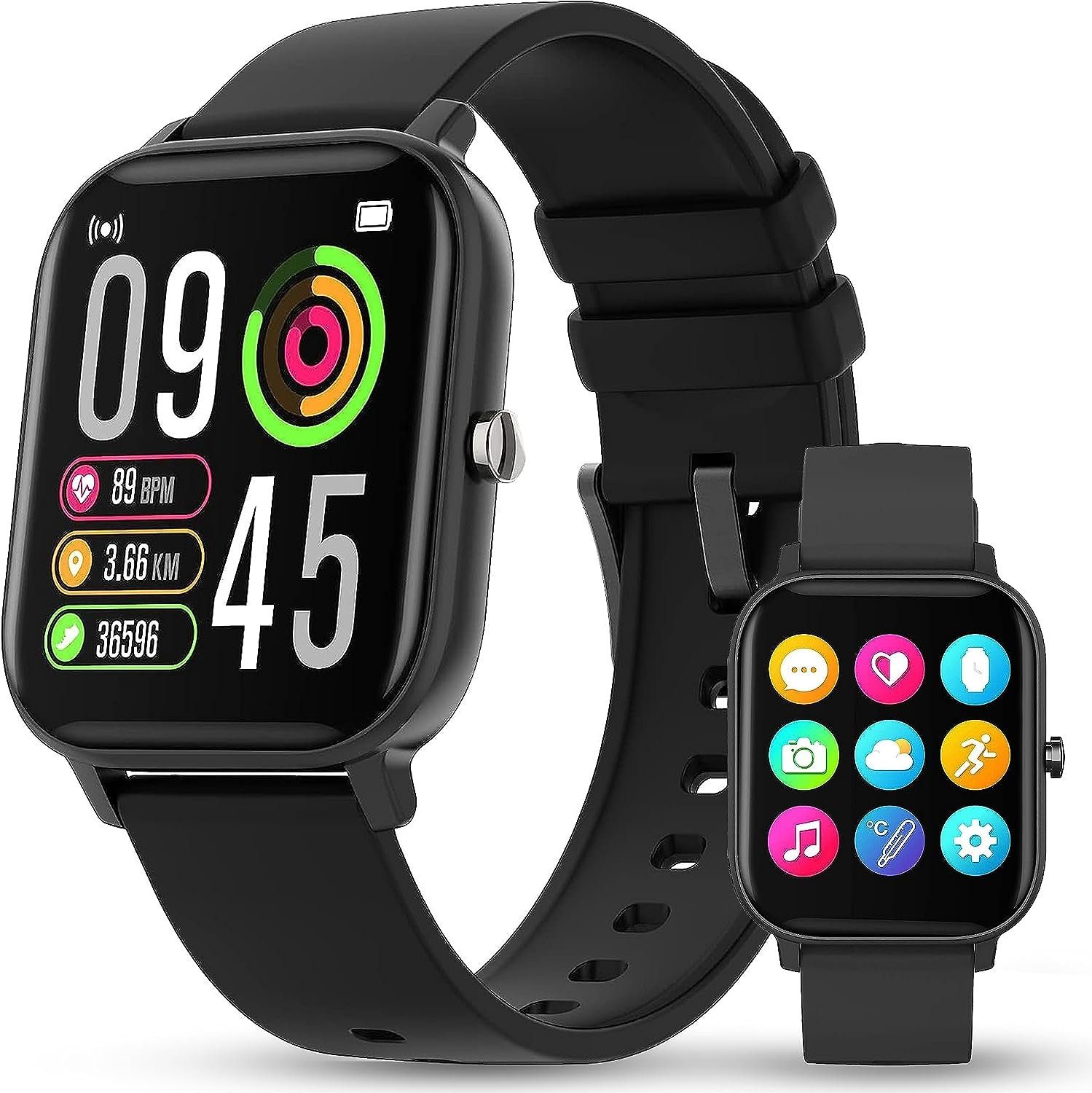 Leicke Smartwatch (1,4 Zoll, Andriod iOS), Wasserdicht Bosch Sensor mit  Temperatur Fitnessuhr Fitness Tracker