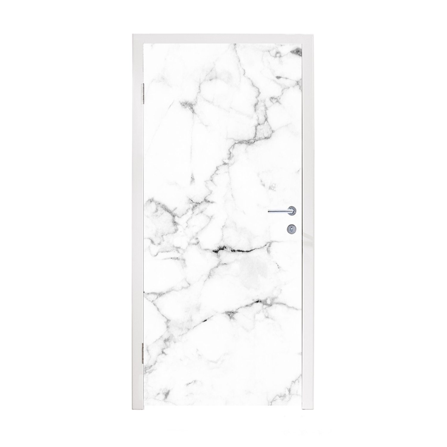 MuchoWow Türtapete Marmor - Weiß - Grau - Luxus - Marmoroptik - Strukturiert, Matt, bedruckt, (1 St), Selbstklebende Tapete, Folie für Möbel, 75x205 cm