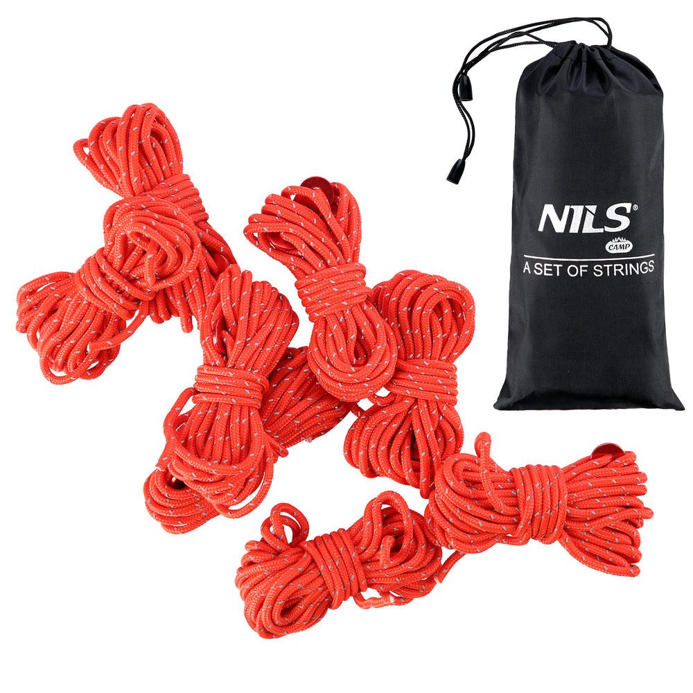 NILS CAMP Spanngurt Abspannleinen Zeltschnüre Spannseile (Spar-Set, 8-St., 415 cm reflektierend) reflektierend, Alu-Spanner, inkl. Tasche