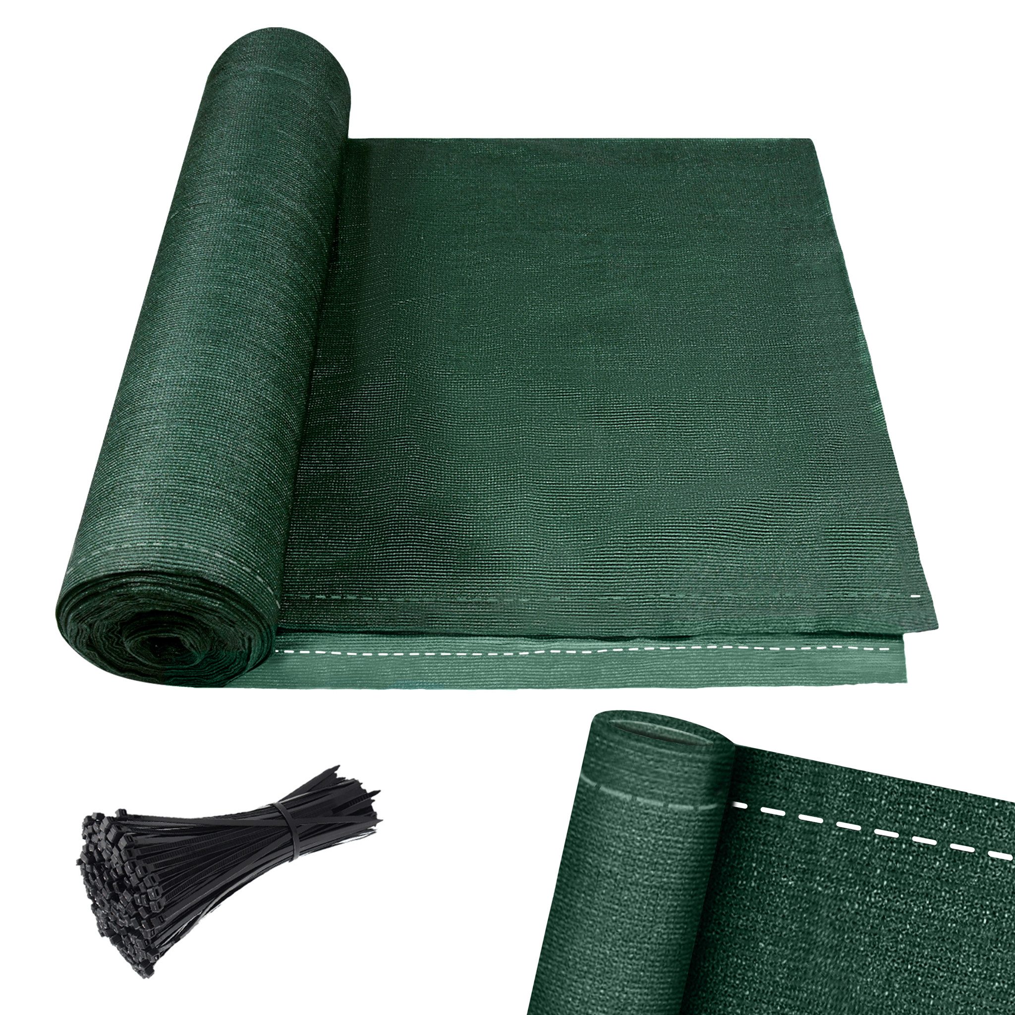FIVMEN Balkonsichtschutz Zaunblende Schattiernetz Tennisblende Sichtschutz Zaun, Dunkelgrün Blende Sonnenschutz mit Kabelbinder für Garten, Balkon, 150 g/m² HDPE