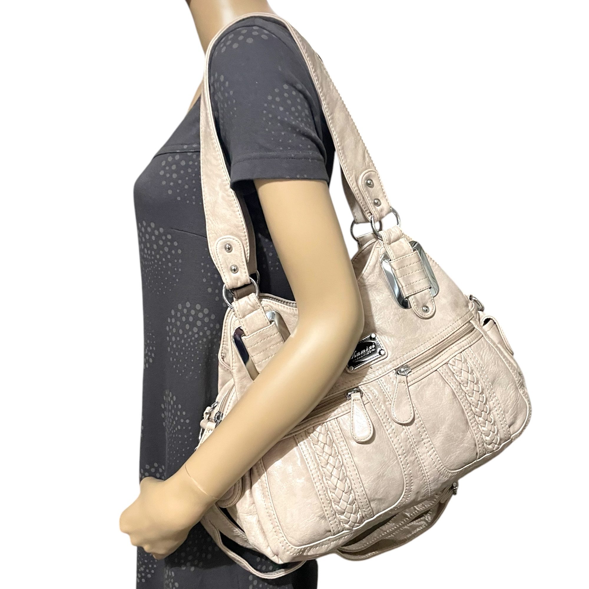 Taschen4life Schultertasche mittelgroße Damen Handtasche mit Fächern 0038, 2 Hauptfächer, mehrere kleine Fächer, abnehmb. Trageriemen