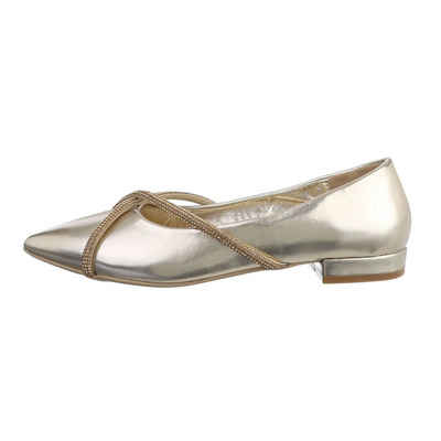 Ital-Design Damen Schlupfschuhe Party & Clubwear Ballerina Blockabsatz Klassische Ballerinas in Gold