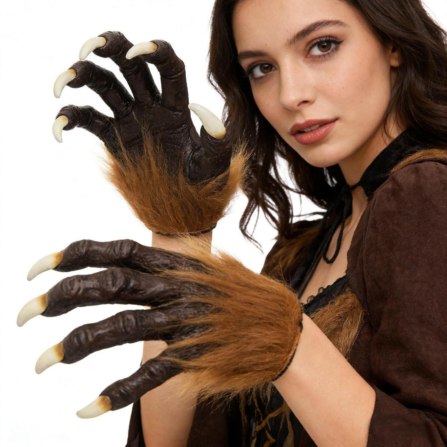 LuxusKollektion Monster-Kostüm Handschuhe Werwolf Klaue mit Pelzmanschette Unisex
