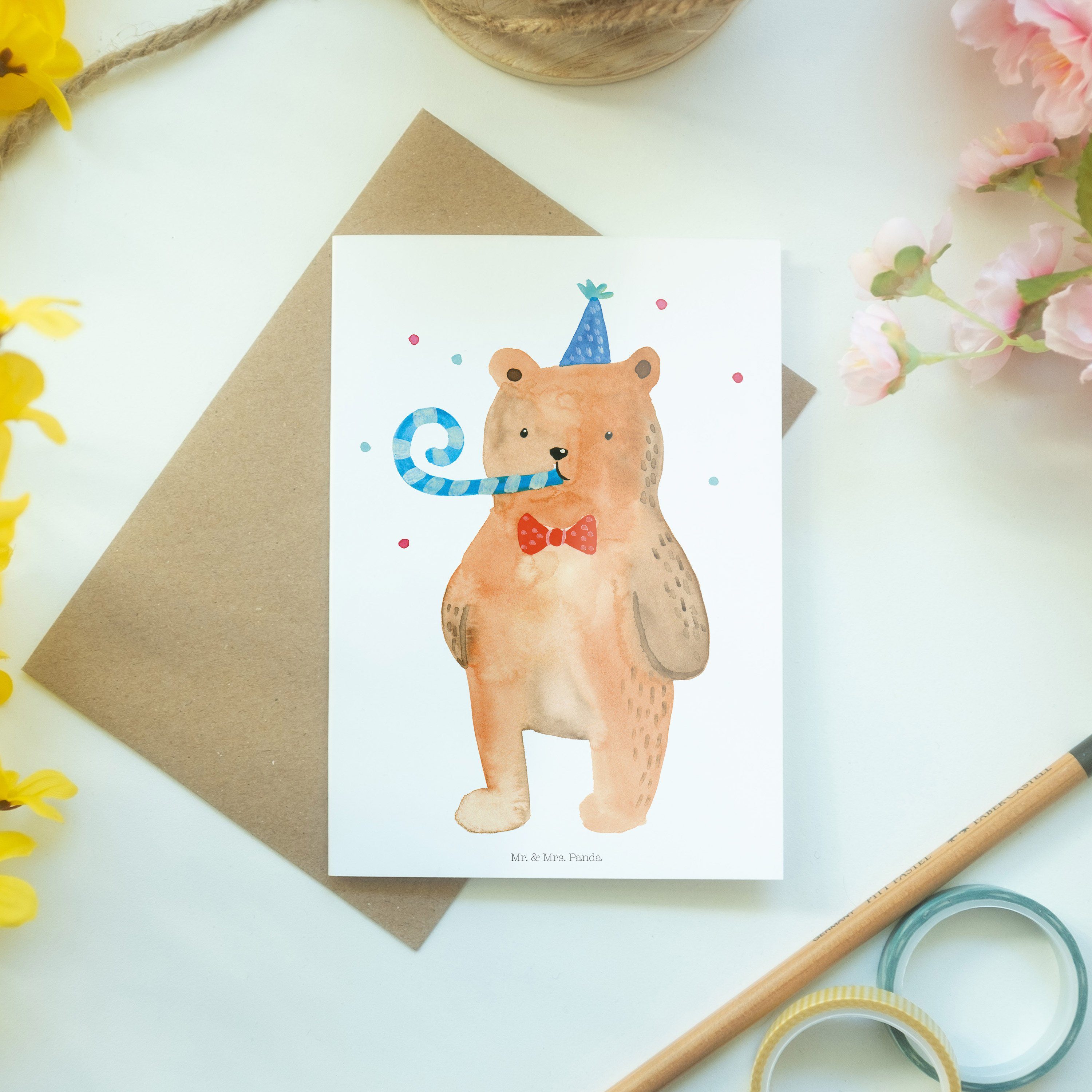 Geschenk, Bär - Hochzeitskarte, Teddy, Birthday Grußkarte Mr. Mrs. - Weiß Einladungskart & Panda