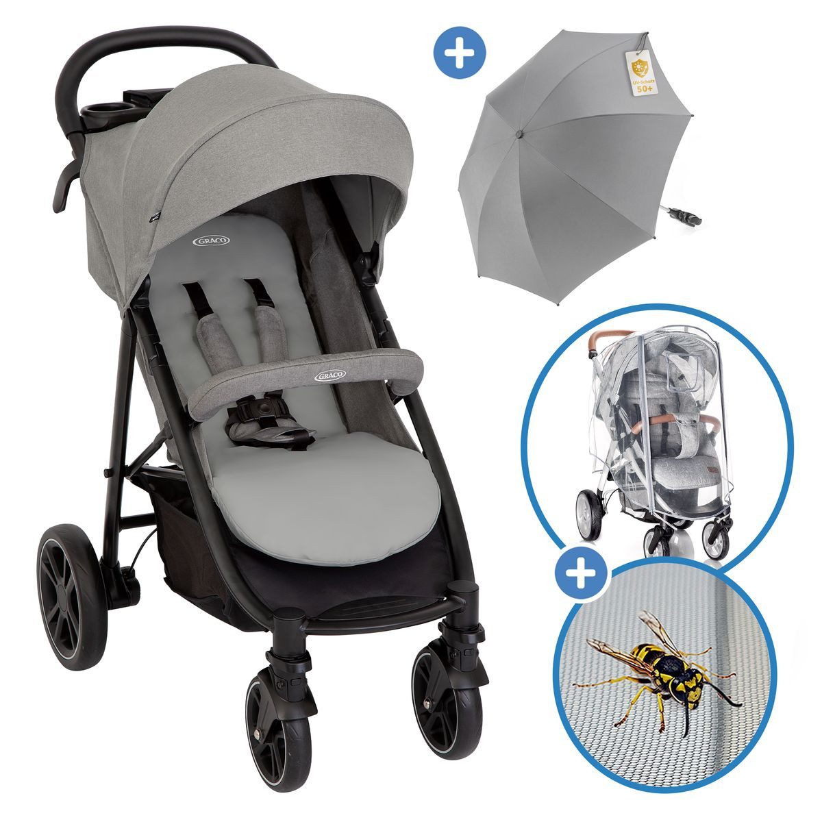 Graco Sportbuggy Eezefold DLX - Lunar, Sportwagen mit Liegefunktion, Einhand Faltung, Regen- & Sonnenschutz