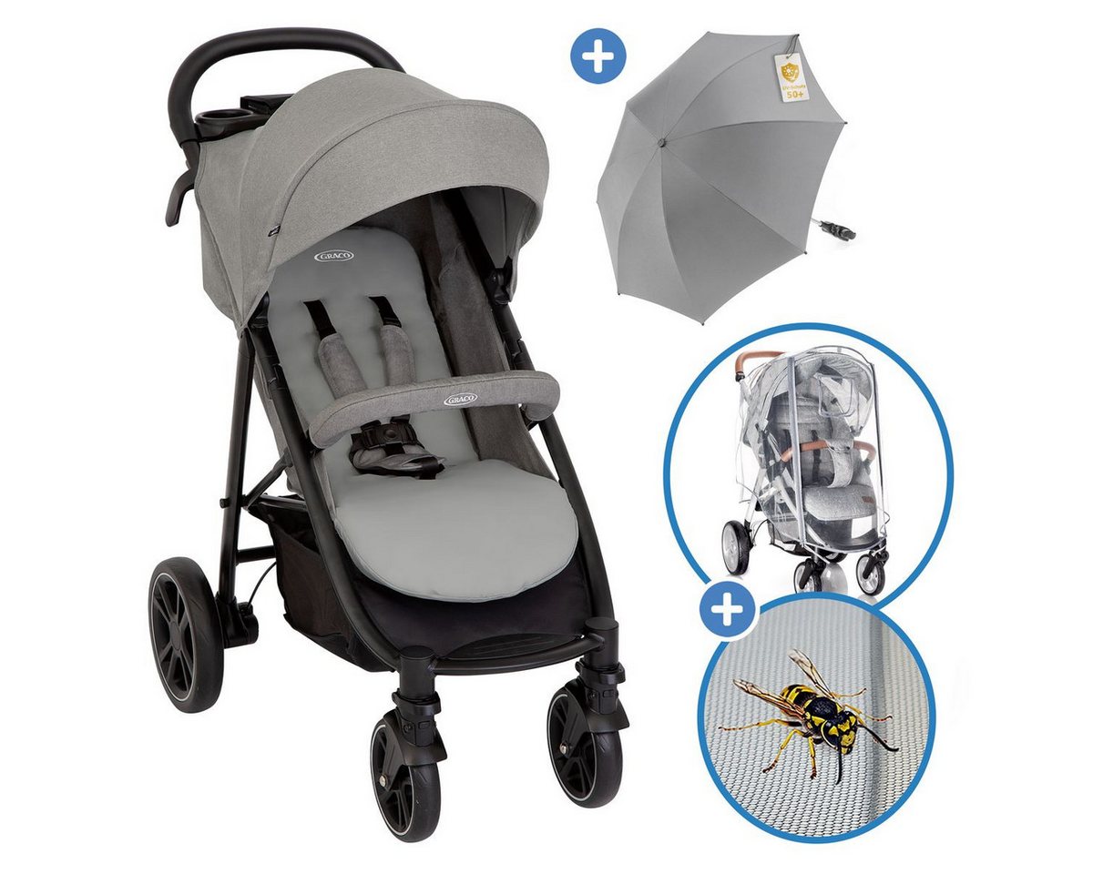 Graco Kinder-Buggy Eezefold DLX - Lunar, Sportwagen mit Liegefunktion, Einhand Faltung, Regen- & Sonnenschutz